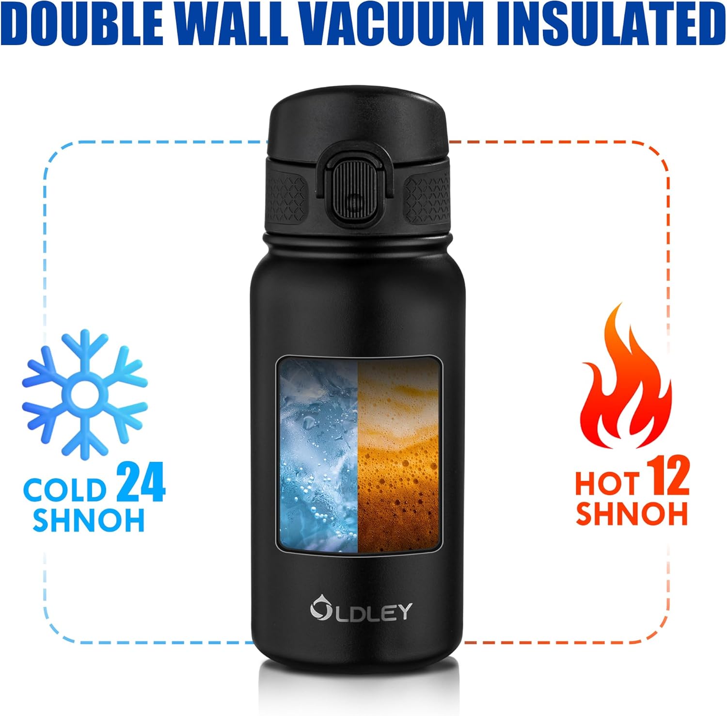 OLDLEY 12oz Kids Water Bottle, Stainless Steel Insulated Water Bottle For Kids, With Straws Leak-proof, Kids Water Bottles For School Boys Girls, Black - Image 6