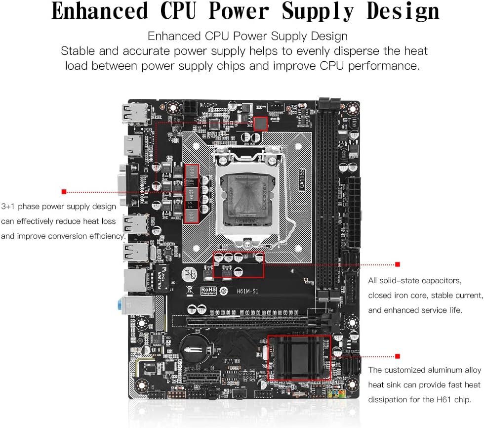 MACHINIST H61 motherboard with enhanced CPU power supply design, showing 3+1 phase power and solid-state capacitors.