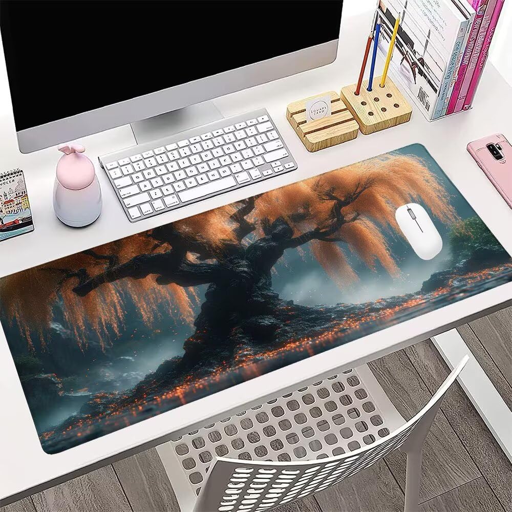 Alfombrilla de Mouse para Juegos, Nero, XXL, Antideslizante, Impermeable, Diseño de Albero, Extendido, Grande, 1200x600x3mm, para PC, Laptop, Ufficio, Famiglia d-453