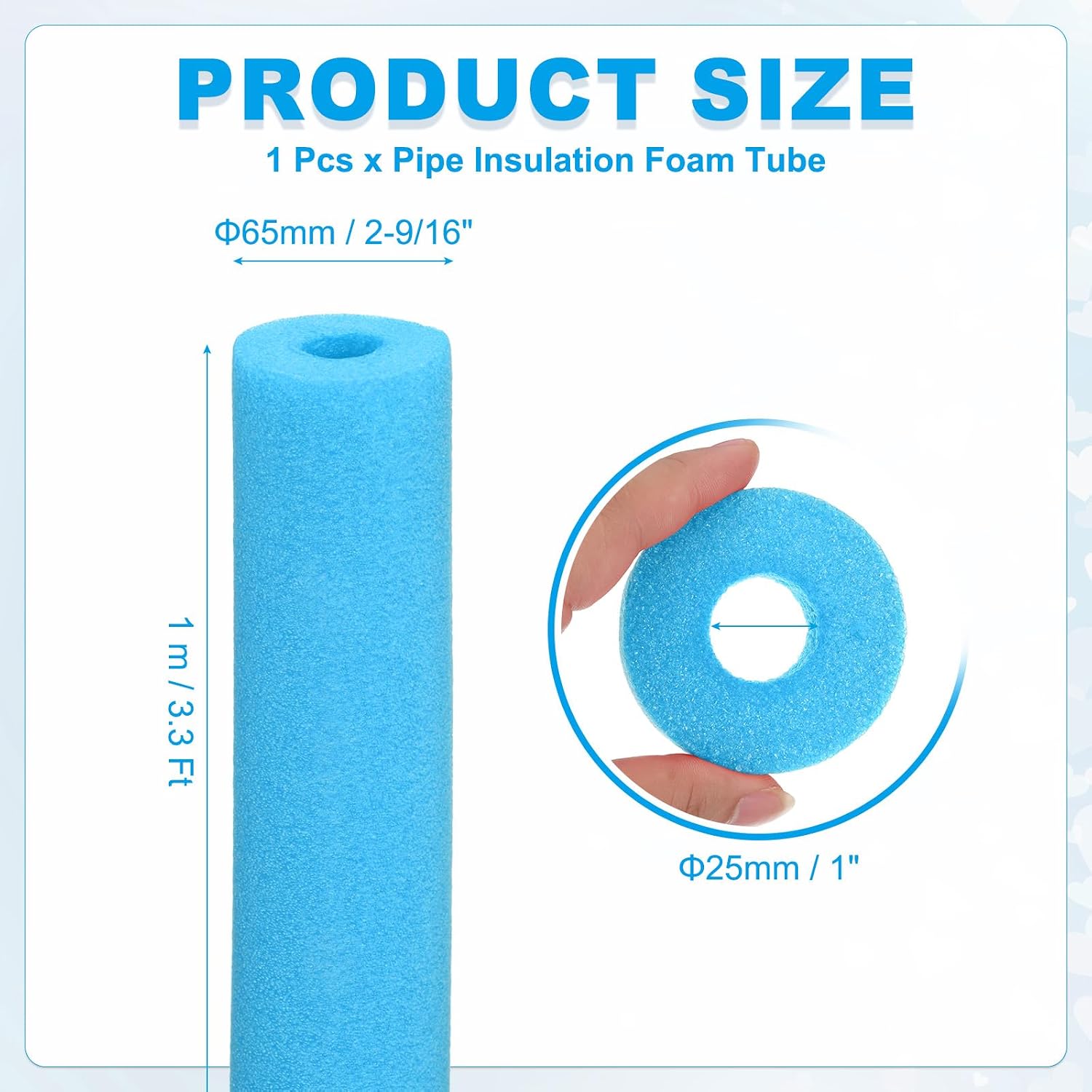 PATIKIL Pipe Insulation Foam Tube, Heat Preservation Foam Pipe Tubing Covers 1" (25mm) ID x 3.3FT x 2-9/16" OD for Handle Heat Water Pipe Freeze Protection, Blue