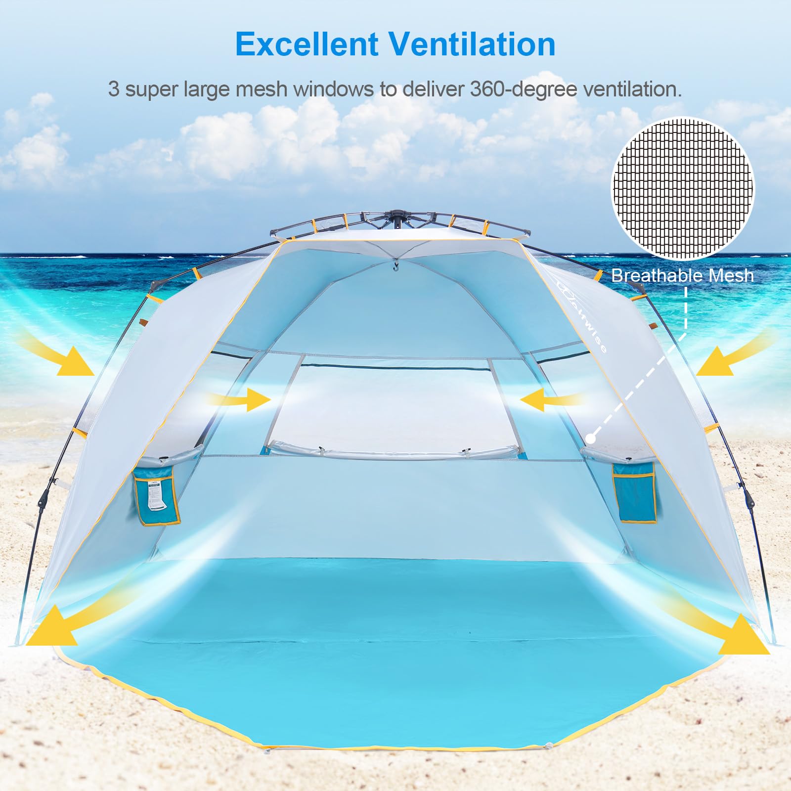 Wolfwise Strandmuschel UV-Schutz 50+ Wasserabweisend 280x145x145cm Blau Camping