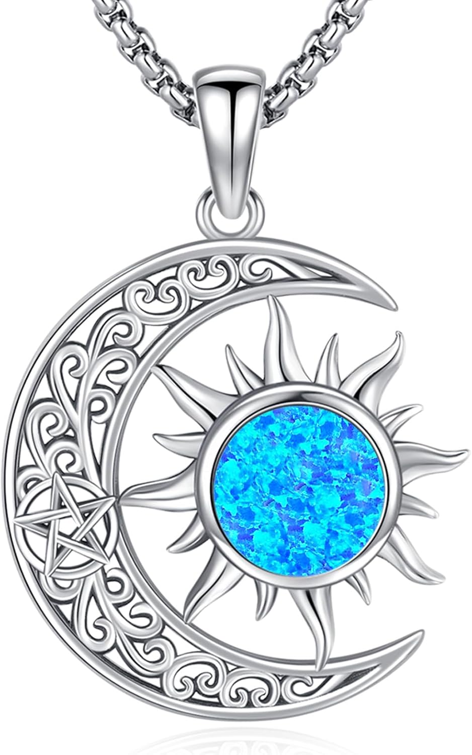 Pentagram/Sun Moon/Celtic Witches Knot/Santa Muerte/Triple Moon Goddess/Hecate Necklace Sterling Silver Magic Wiccan Pagan Amulet Jewelry for Women Men