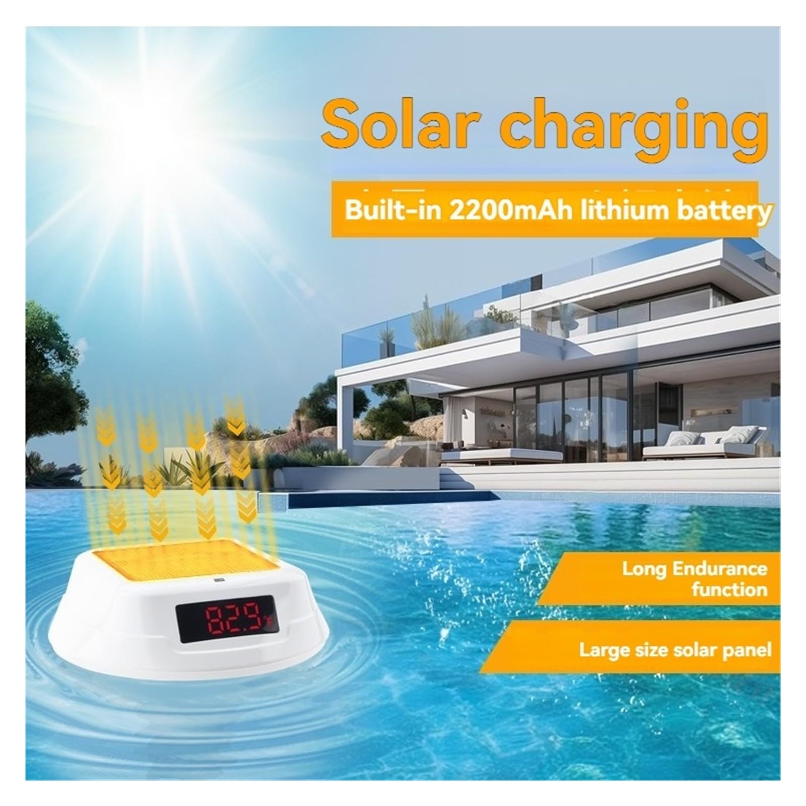 Termómetro Flotante Inalámbrico For Piscina, Solar For, Digital LED Con Luz Ambiental RGB Lectura Precisa De La Temperatura(White)