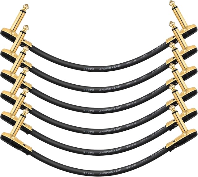 Donner Guitar Patch Cables Right Angle, 6 Inch Effect Pedal Cords 1/4 Instrument Cables for Guitar Bass Effects Pedals 6 Pack