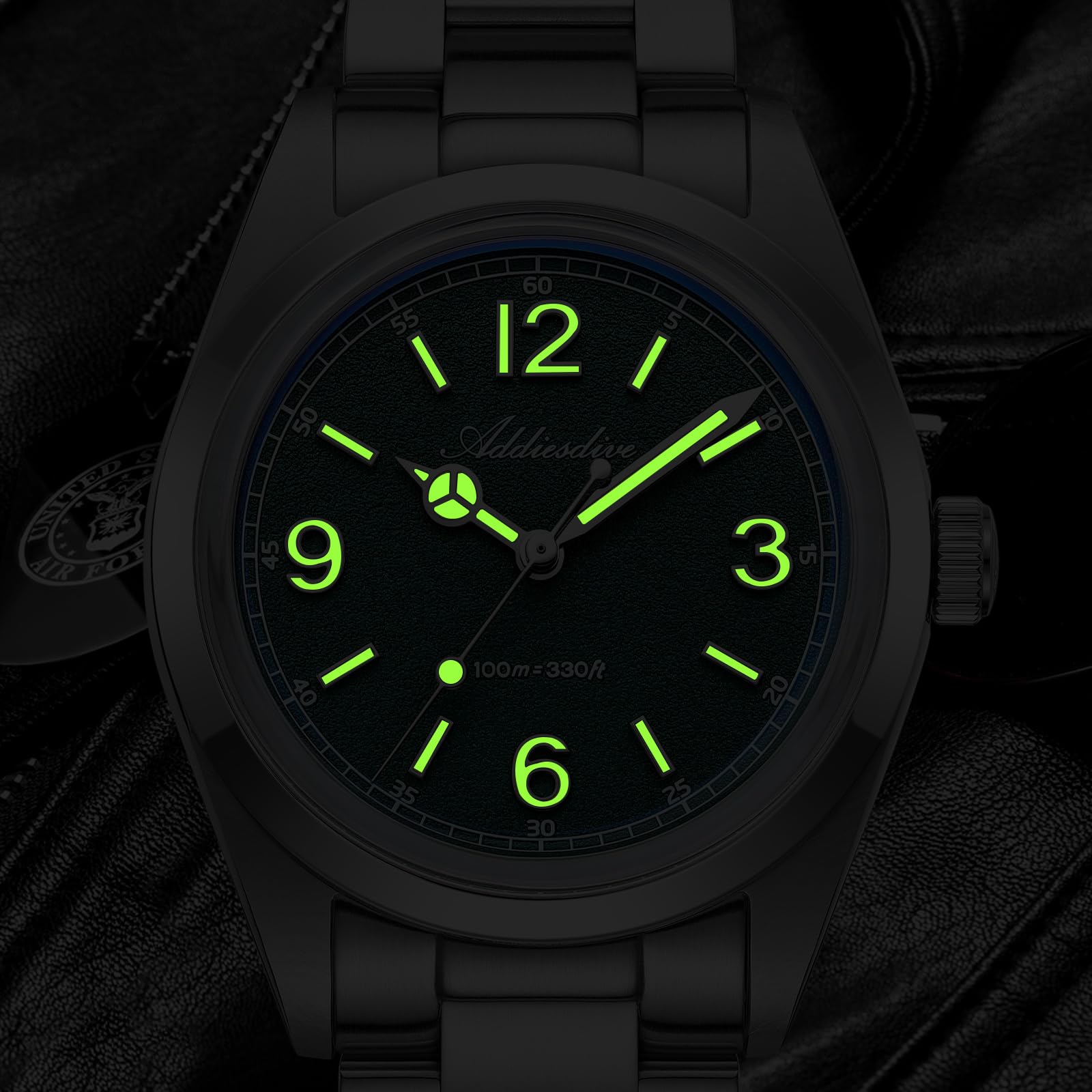 ADDIESDIVE Luxus Herren Quarzuhr Japan VH31 Quarzwerk 100m wasserdichte Edelstahl Armbanduhr BGW9 Super Luminous Bubble Spiegelglas 36mm Herren Analog Uhr AD2518