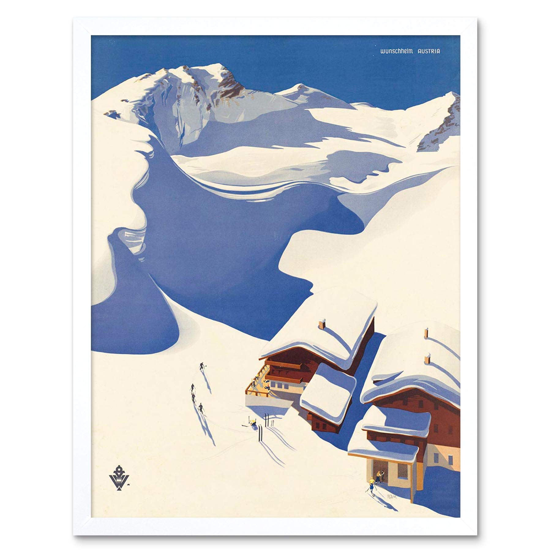 Wee Blue Coo Travel Winter Sport Snow Ski Chalet Alps Austria Art Print Framed Poster Wall Decor 12X16 Inch