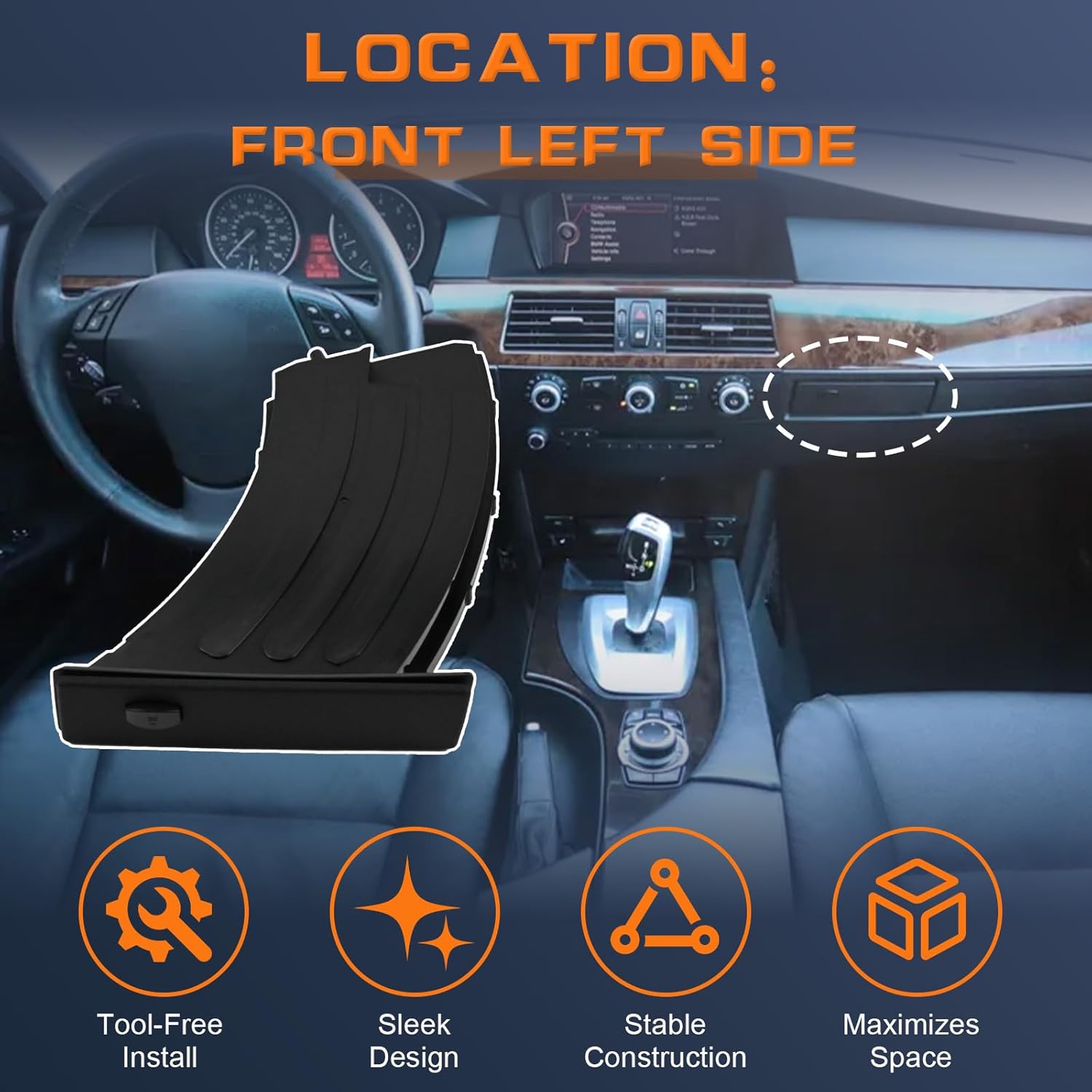 Dashboard Cup Holder Compatible with BMW 525i 525xi 528i 528xi 530i 530xi 535i 535xi 545i 550i M5 E60 E61 5 Series 2004-2010 Replace 51459125622 Black Front Left Side