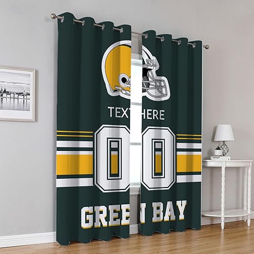 Miniatura 2 de Cortinas verdes personalizadas, cortinas opacas personalizadas, 2 paneles para dormitorio, cortinas de ventana con nombre y número personalizados