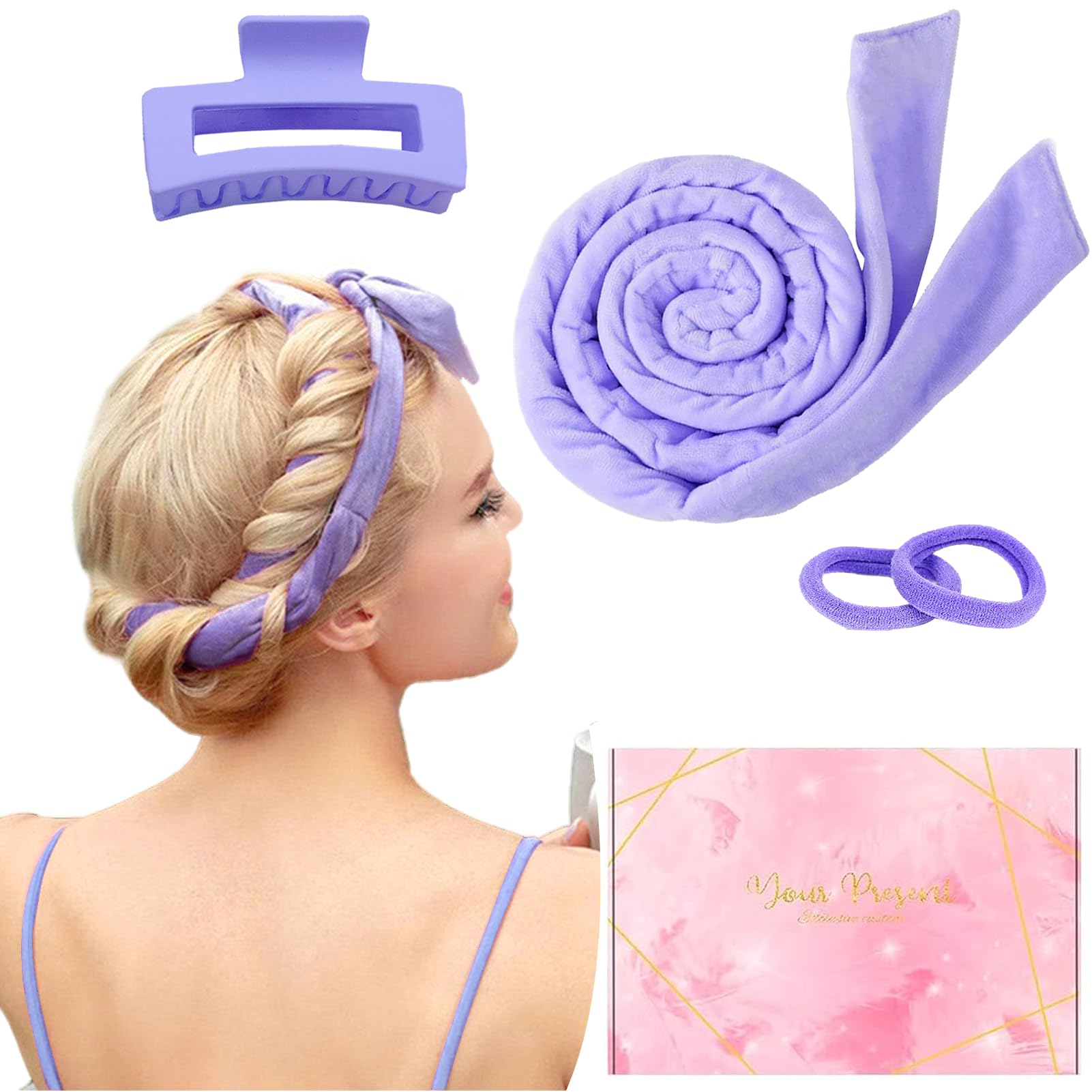 New Curler Curls Without Heat, Heatless Curls Band Velvet Overnight with Hairpin Non-Slip DIY Hair Curler No Hea Set Hair Band Wave Formers for Medium Long Hair
