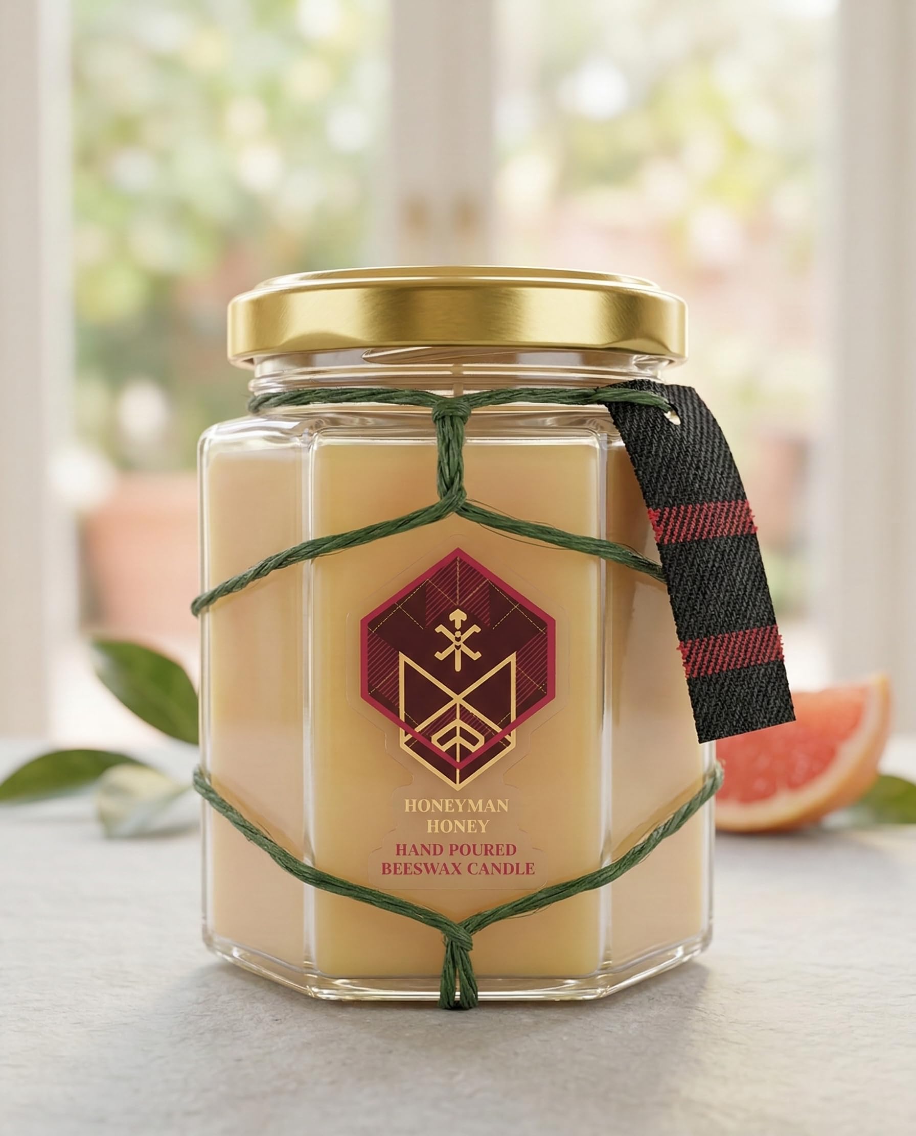 Pure Beeswax Scented Candle – Grapefruit – Non-Toxic, Clean Burning Hand-Poured Natural Wax – Long Lasting 35hrs Burn Time – 130g Jar