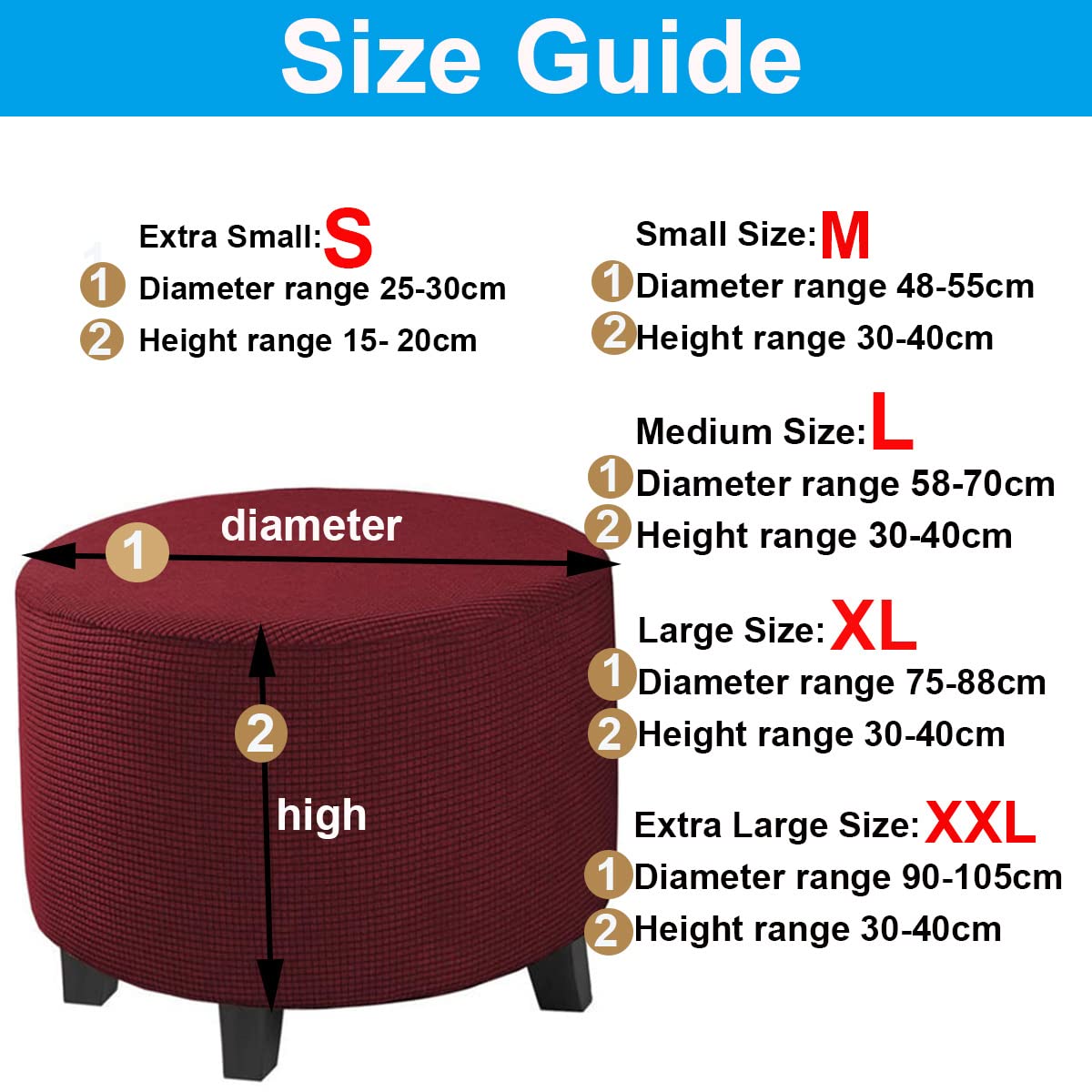 XGANGM Round Ottoman Cover Slipcover Small Extra Large Medium Round Storage Pouf Cover Stretch Footstool Cover S/M/L/XL/XXL Furniture Protector Covers Washable,Milky,XL