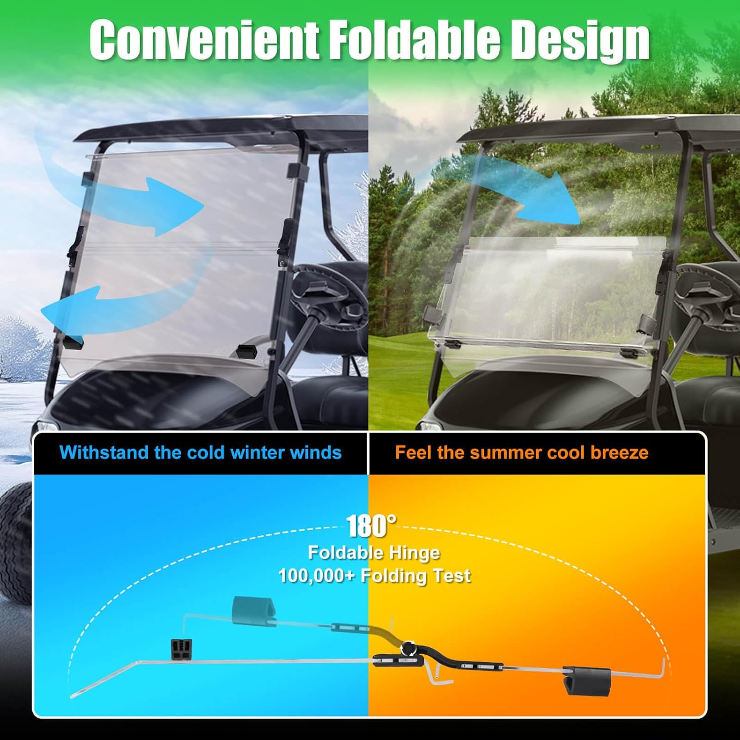 5MM Thick Upgrade PC Foldable EZGO Golf Cart Windshield with Heavy Duty Hinges Only Fit for 1995-2013 EZGO TXT/Medalist with 0.75" Struts Rail, Anti-UV Impact Resistant Golf Cart Windshield