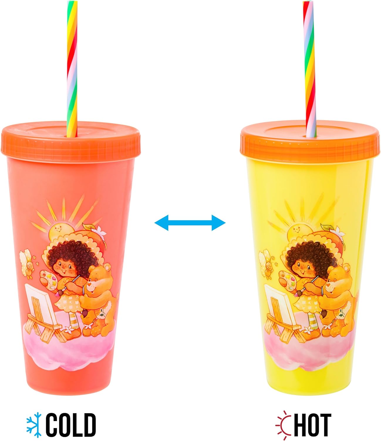 Silver Buffalo Care Bears Strawberry Shortcake Color Change Plastic Tumbler 4 Pack Featuring Orange Blossom Lemon Meringue Cheer Funshine Friend Blueberry Muffin Grumpy, 24 Ounces - Image 9