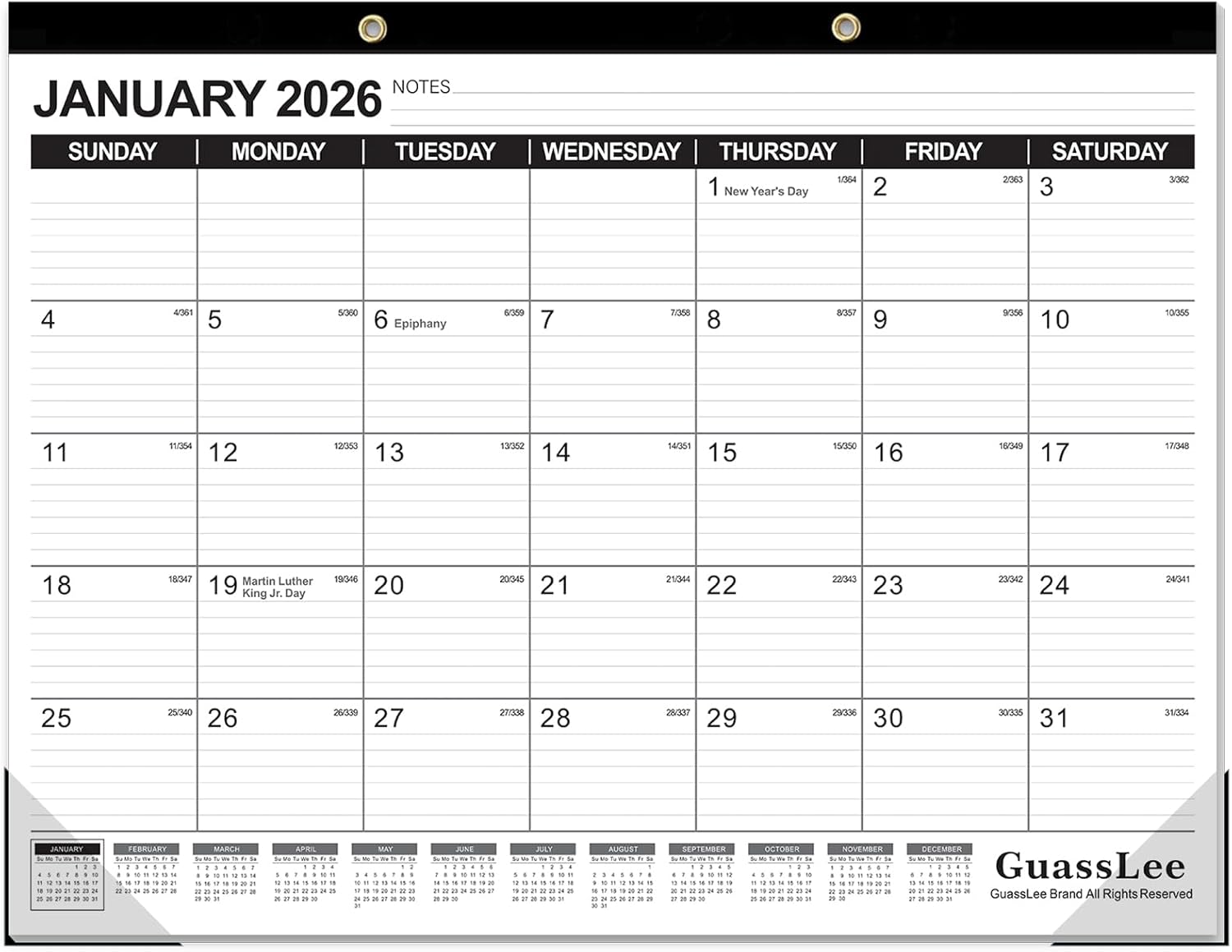 GuassLee Large Desk Calendar 2026-2027,18 Months from Jan. 2026 to Jun. 2027, 22 x 17 Inches Desktop Wall Calendar Hanging Planner with Julian Date, Notes, Corner Protectors for School Home Office Jan 1 pack 22"x17"