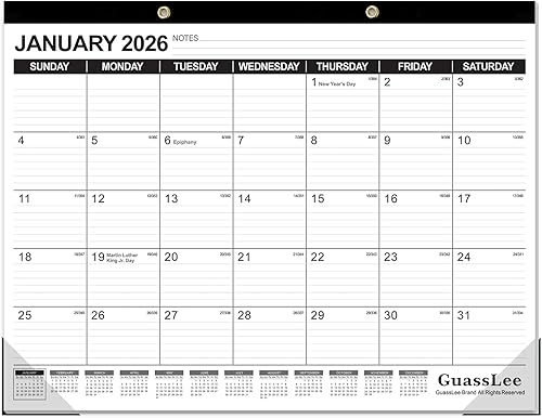 GuassLee Calendario de escritorio grande 2026-2027, 18 meses, desde enero de 2026 hasta junio de 2027, calendario de pared de escritorio de 22 x 17