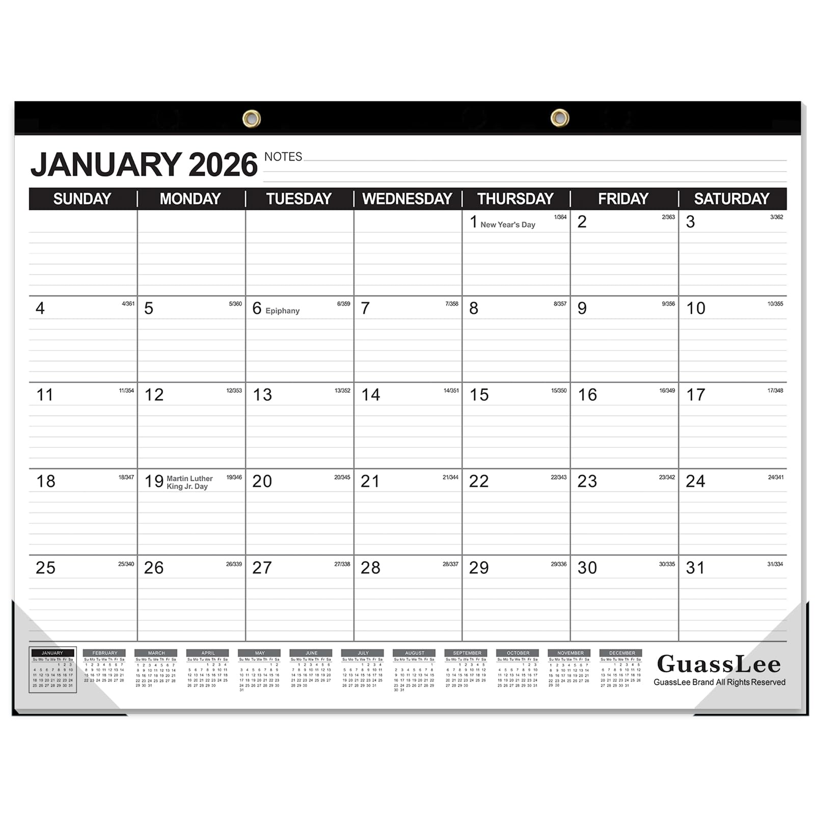 GuassLee Large Desk Calendar 2026-2027,18 Months from Jan. 2026 to Jun. 2027, 22 x 17 Inches Desktop Wall Calendar Hanging Planner with Julian Date, Notes, Corner Protectors for School Home Office