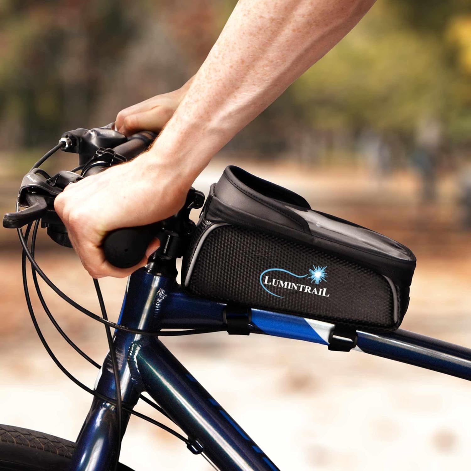 Lumintrail Bike Phone Holder Bag - Bicycle Phone Mount - Fits Large Cell Phones - Reflective Strip - Waterproof Rain Cover - Bike Accessories for Adult Bikes
