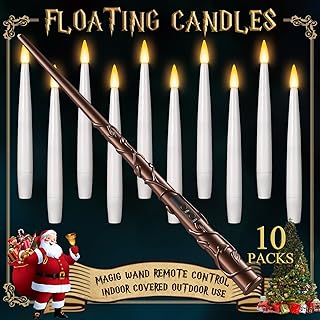 Floating Candles with Wand 10PCs - Magic Hanging Candles Christmas Decorations Flameless Taper Candles with Remote, Floating Lights Gifts for Window Home Bedroom Wedding Birthday Party Indoor Decor