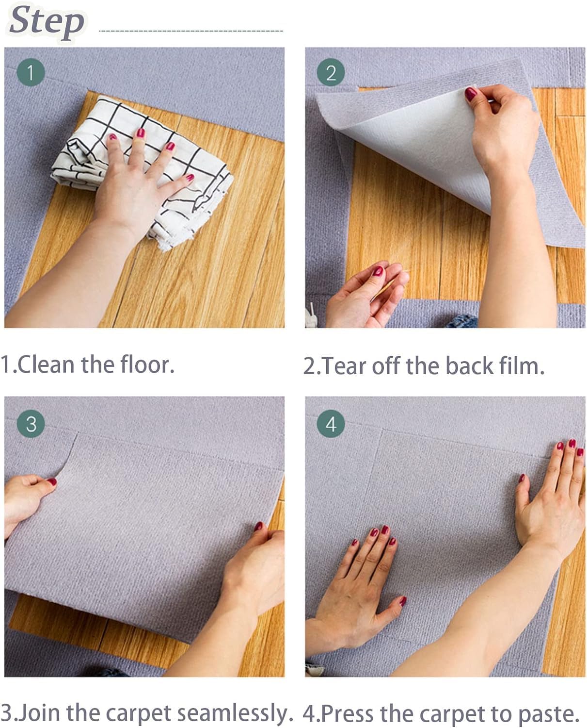 Self Adhesive Carpet Tiles PeelStick Carpet,30pcs Washable Self-Adhesive Carpet Tiles,Easy to Install,Noise Reducing,for Smooth Floor45*45cm(White+Green)