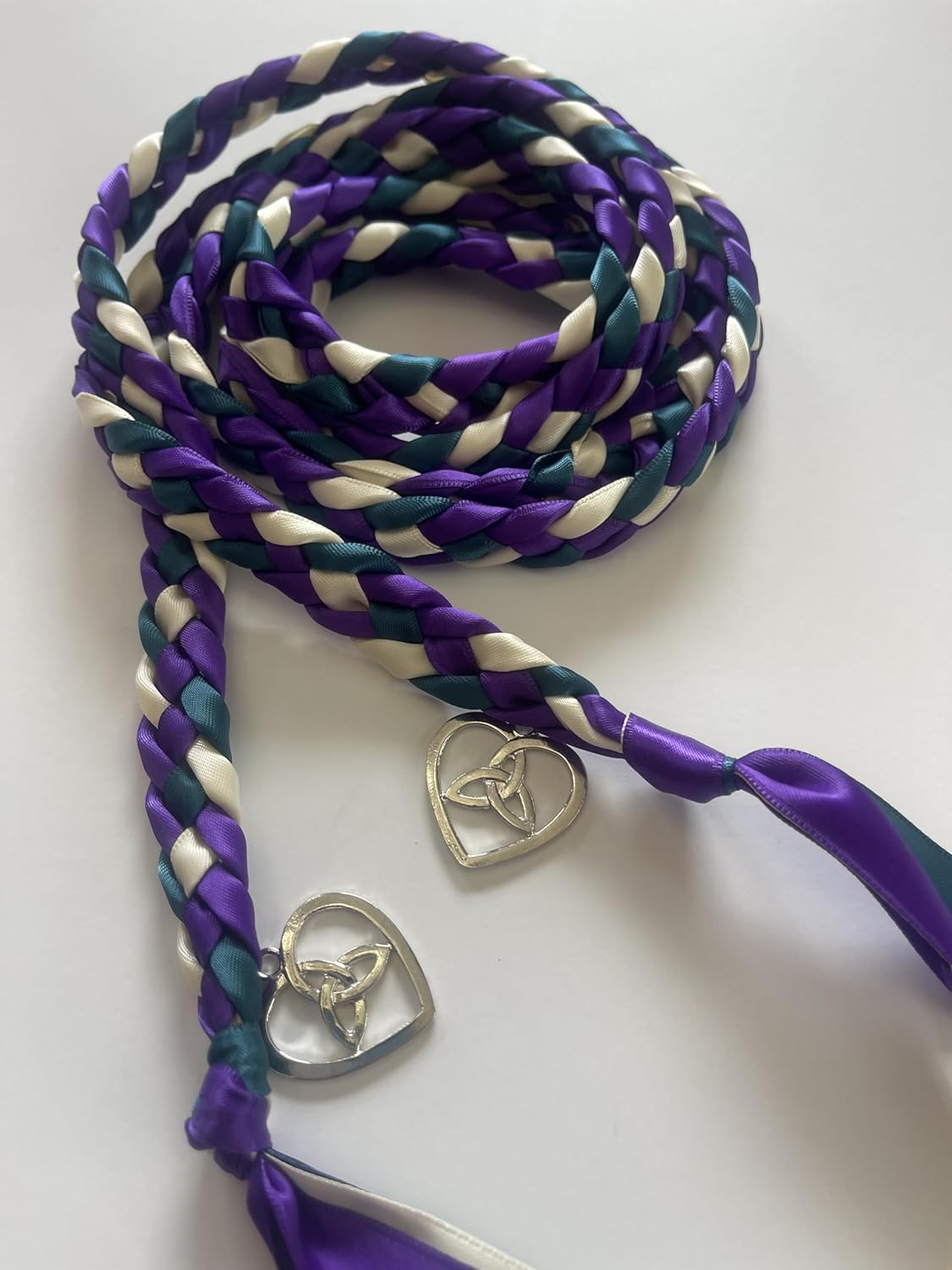 Purple, Teal and Ivory Handfasting Cord with Celtic Heart- Wedding- Ceremony Braid- BraidedTogether