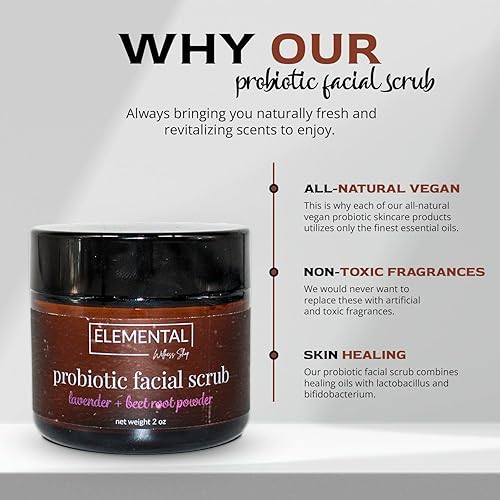 Miniatura 5 de Exfoliante facial probiótico de lavanda + raíz de remolacha, fortalece la barrera de defensa natural de la piel, materiales a base de plantas,