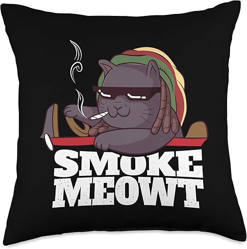 Miniatura 5 de BCC Weed Smoking Shirts Marihuana Stoner Regalos Weed Cat Smoke Meowt THC CBD Marihuana Stoner Kitten Throw Pillow 16x16, Multicolor