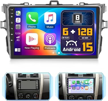 6G+128G 8Core Car Radio for Toyota Corolla 2009-2013 Android Car Stereo Wireless Carplay, 9 HD Touchscreen Mirror Link GPS Navigation WiFi Bluetooth FM RDS EQ-32 DSP SWC Backup Camera