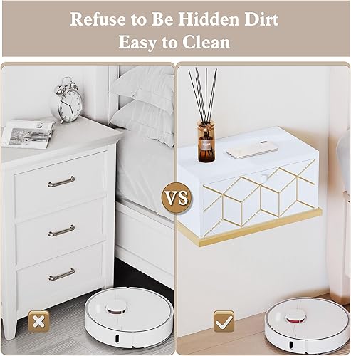 Miniatura 5 de HLR Mesita de noche flotante, mesita de noche montada en la pared con puerta extraíble, estantes flotantes para pared, dormitorio, baño, color blanco