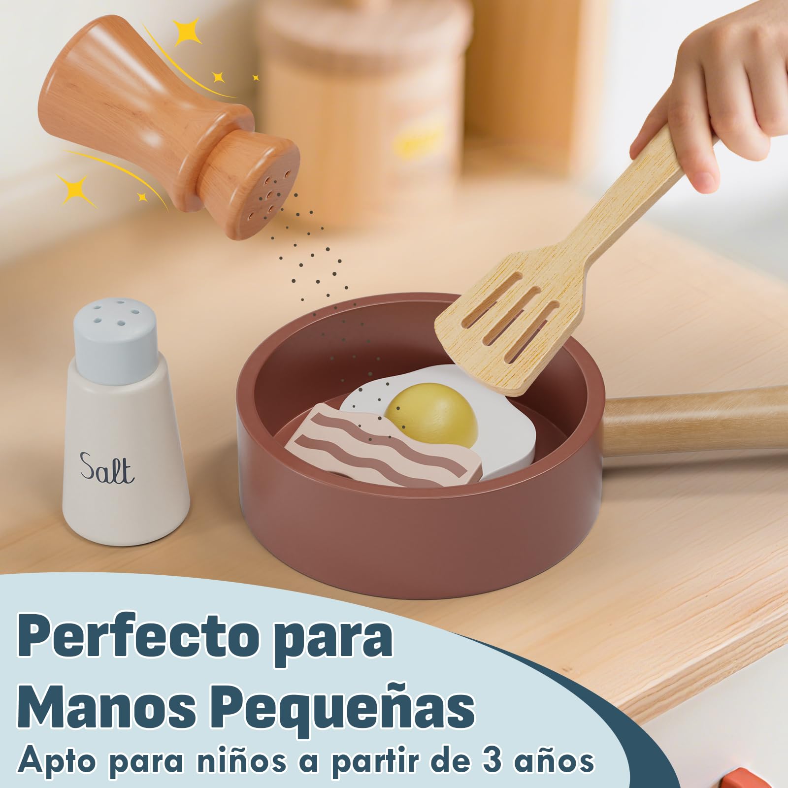 Lehoo Castle Accesorios Cocina Juguetes, Comida Madera Juguete, Comida Juguete Cocinita Ollas y Sartenes, Cocinita de Madera Infantil, Juguetes Montessori 2 3 4 Año