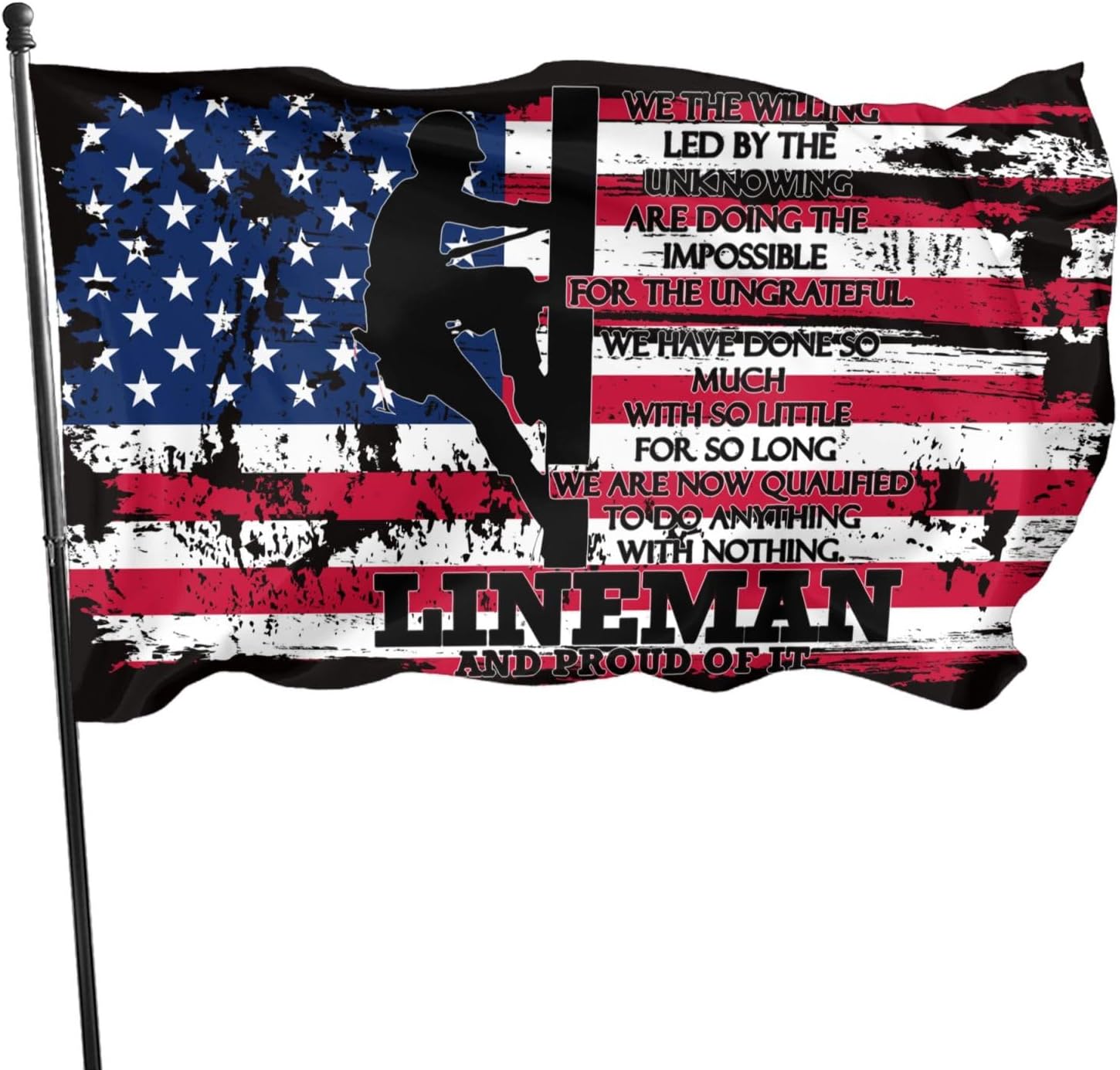 American USA Flag Lineman Flag 3x5 Ft Fade Proof Outdoor Indoor With Metal Grommets Banner Home House Garden Yard Decorative Sign