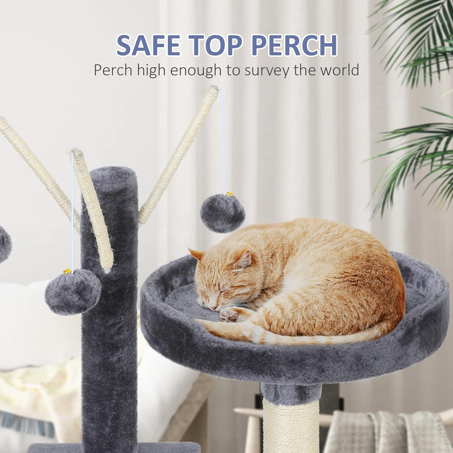 JOYO Cat Tree, 65.5 Inches Cat Tower for Indoor Cats with Sisal-Covered Scratching Posts, Top Perch, Ladder, Hammock and Toys, Cat Trees and Condos Furniture for Kittens Pet House Play, Dark Grey