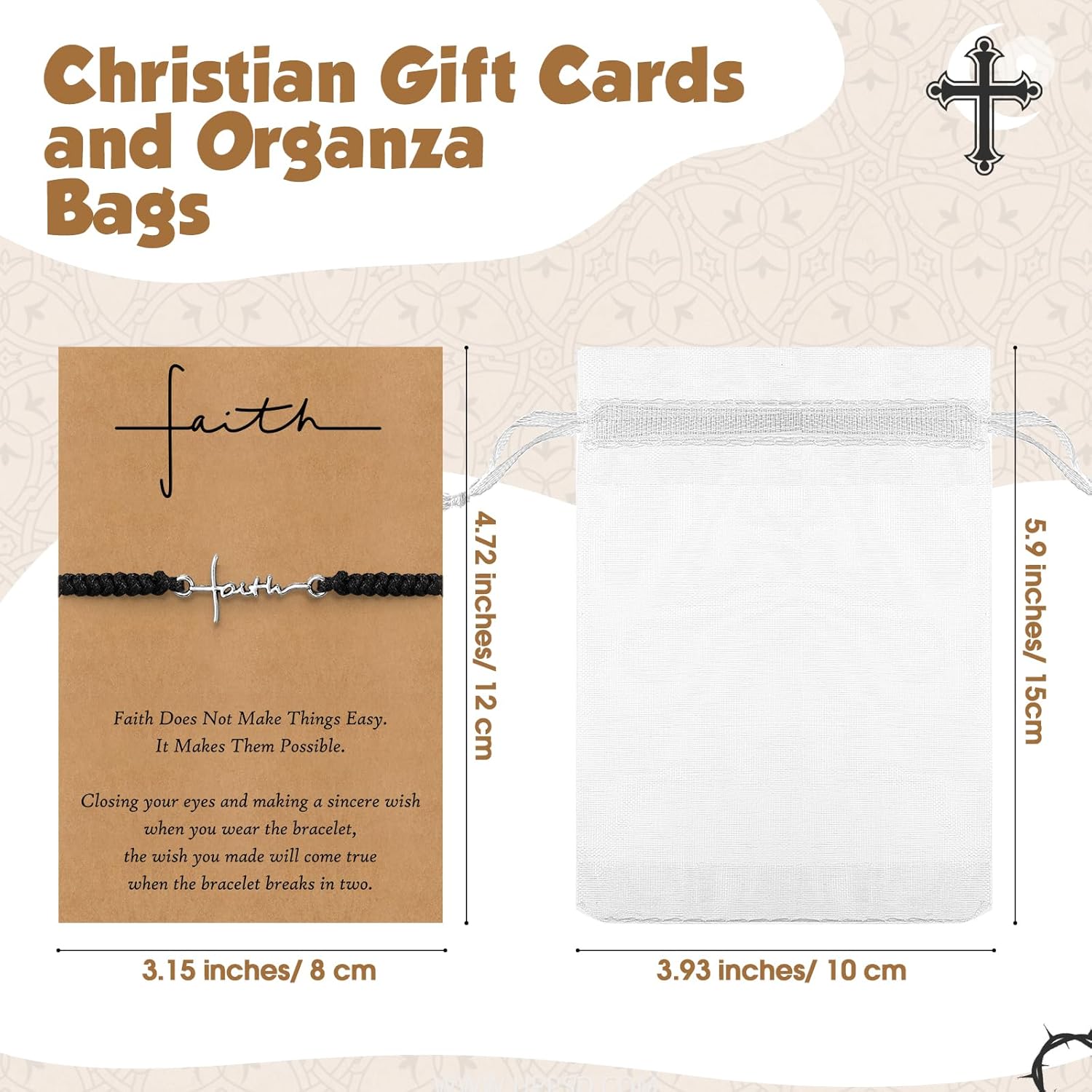 Landical Christmas Christian Faith Bracelet Bulk for Women Religious Adjustable Cross Bracelets Gifts with Positive Card - Image 3