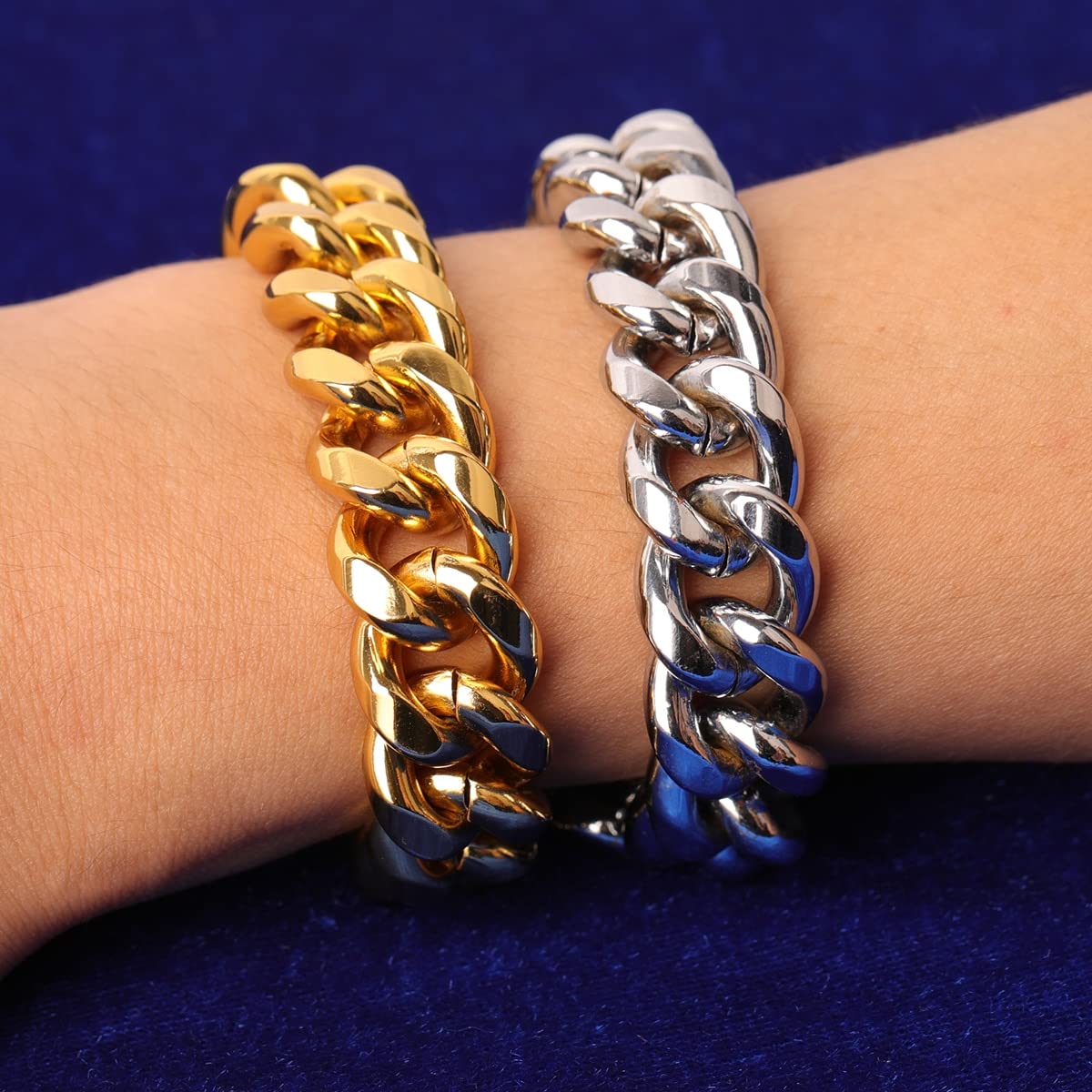 Bracciale Uomo In Acciaio 316L – Catena Byzantina Spessa, Oro/Nero/Argento, Regolabile 19+3,8 Cm, Per Biker Hip Hop