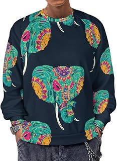 Colorful Indian Elephant Men's Crewneck Sweatshirt Long Sleeve Casual Pullover Sweater T-shirt Lightweight Tops