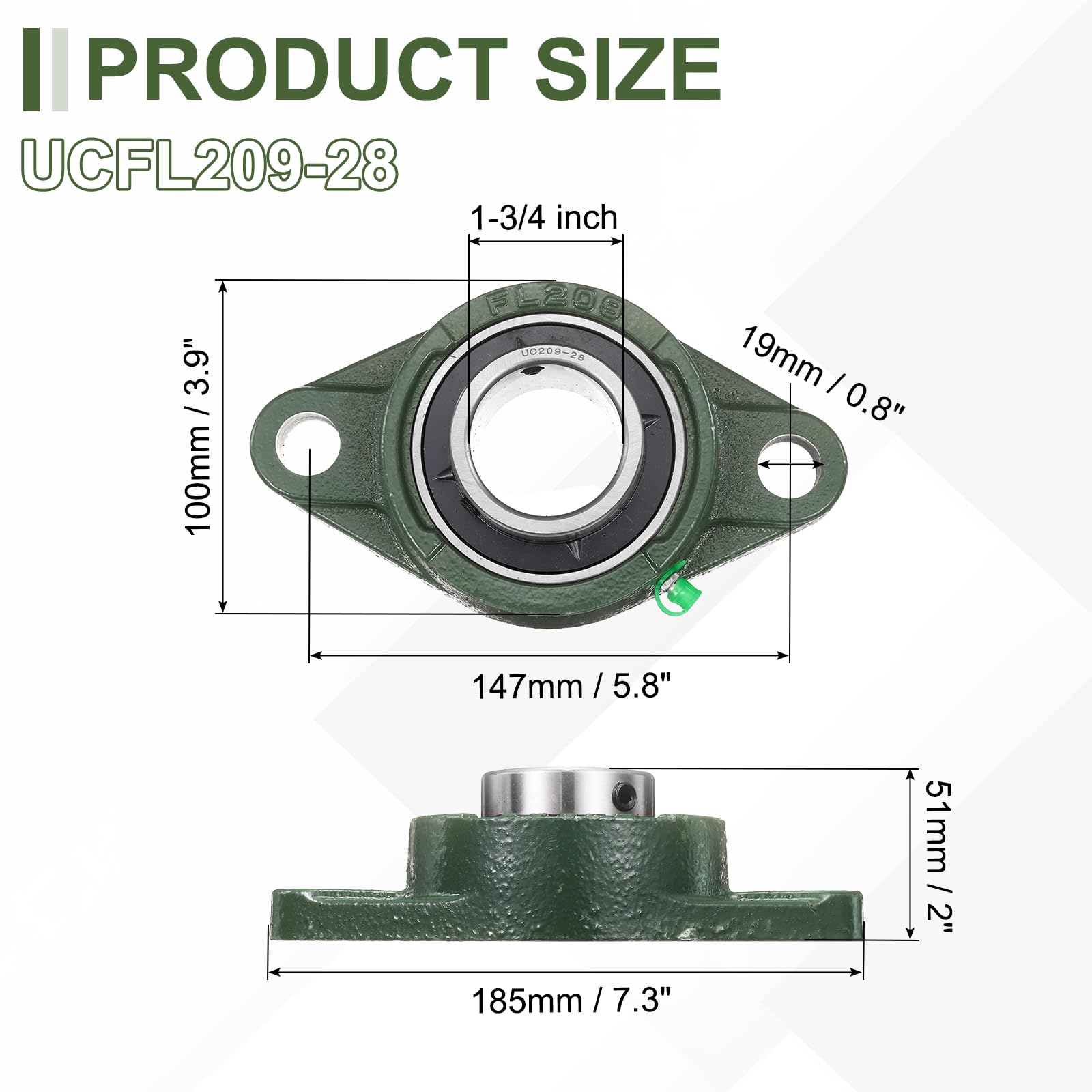QUARKZMAN Rodamientos De Soporte UCFL209-28 Diámetro Interno De 1-3/4 Pulgada Autocentrante Base De Hierro Fundido Sólido Rodamiento De Bolas De Soporte Montado En Brida De Acero (ABEC3)