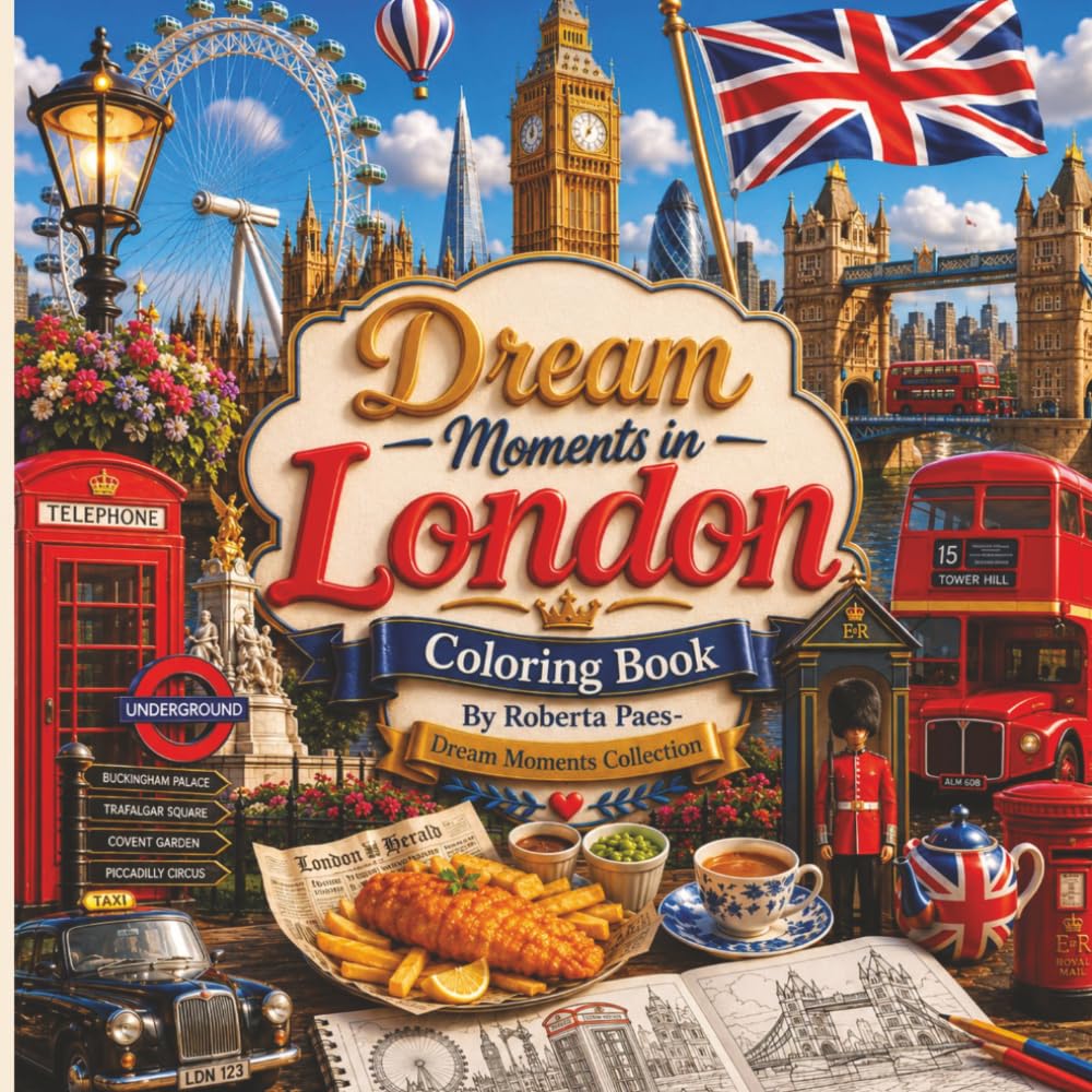 Dream Moments in London - Coloring Book For Adults: A Beautiful Coloring Book of Iconic Landmarks, Charming Streets, Cozy Cafés, Historic Markets, and Timeless British Moments