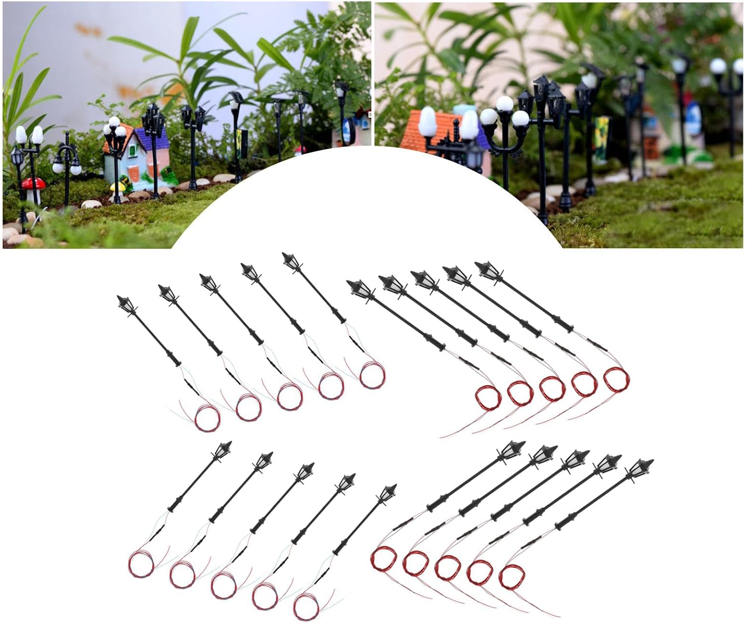 20Pcs HO Scale 1:100 LED Railway Street s Set for Architectural Model Building, Miniature Garden Decor, Hand Painted with Fine Workmanship