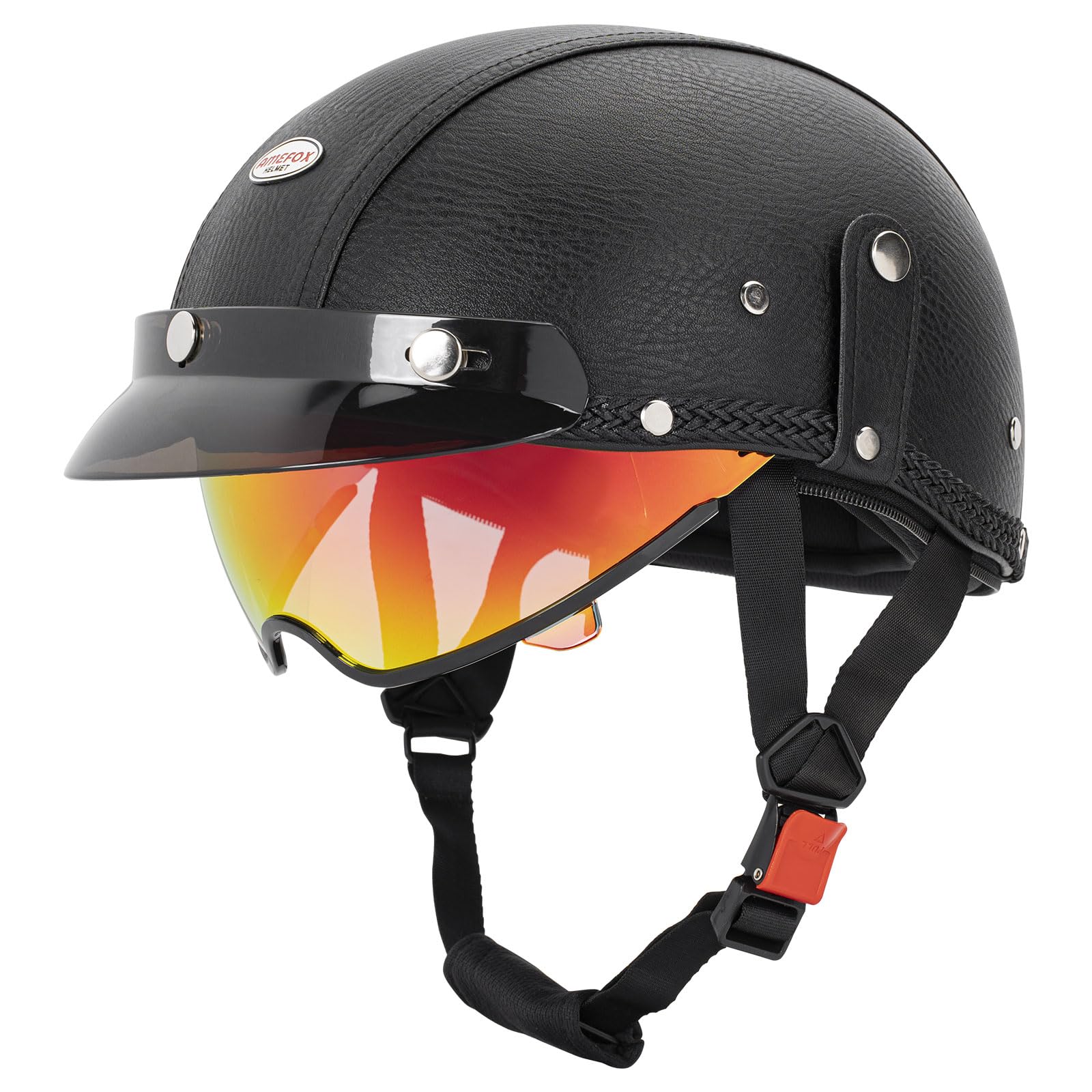 QUICKOOL Half Helmet Motorcycle Men Women Adult Open Face Motorcycle Helmets with Sun Retractable Visor DOT Certified (Black-Colorful Visor,M) : Automotive