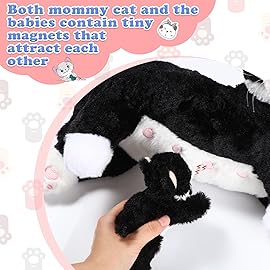 Skylety Nurturing Cat Stuffed Animal with 4 Plush Kittens, Cat Baby Stuffed for Girls Boys Plushy Mommy Kitty with Baby Kittens for Christmas Birthday Party Favors Gifts(Fluffy Style)