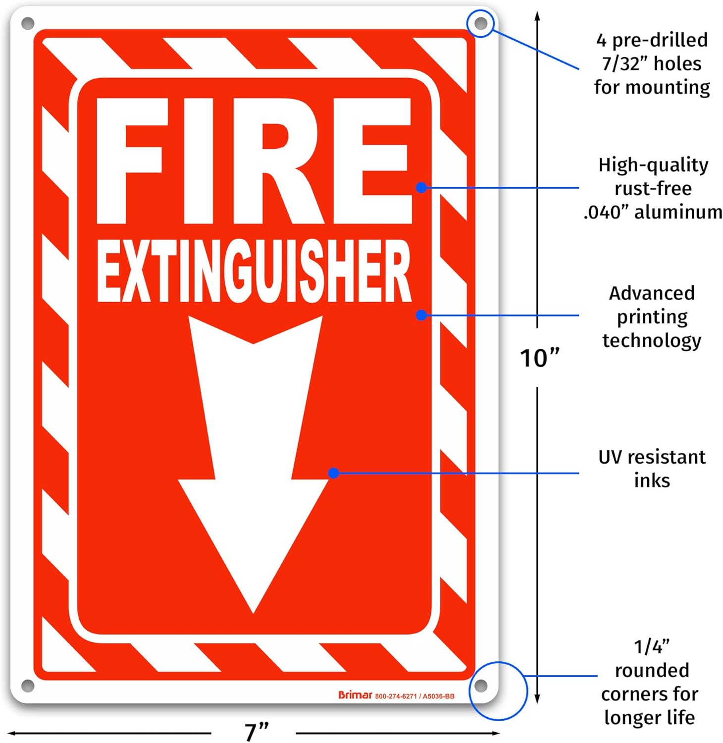 Brimar Fire Extinguisher Signs,7"x10" (2 Pack) .040" Heavy Rust-Free Aluminum Metal Safety Signs, UV Ink Printing, Weatherproof, Fade Resistant, for Business, Office, Home Indoor & Outdoor Use