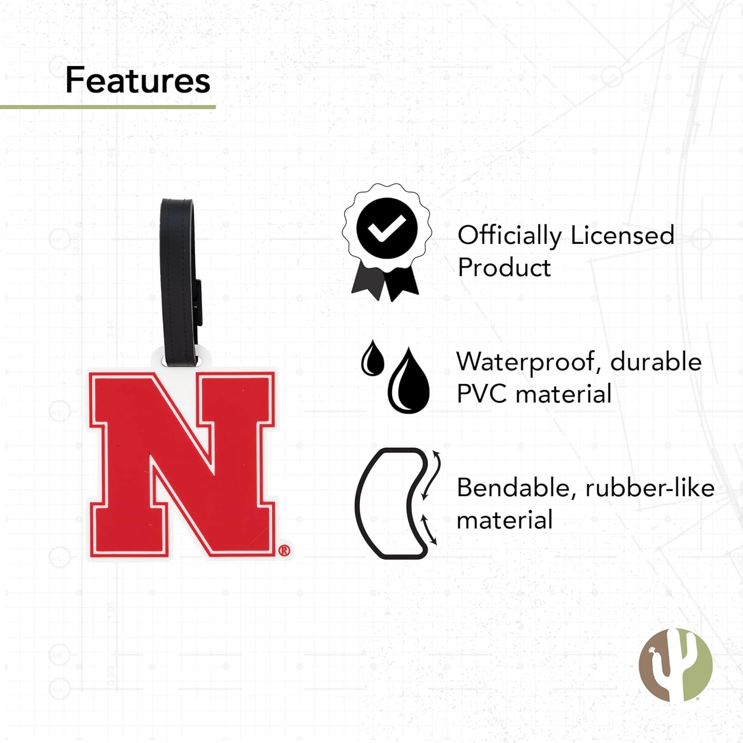 Desert Cactus University of Nebraska Luggage Tag – Official UNL Cornhuskers Travel ID Tag for Suitcases, Bags, and Carry-Ons (PVC - Design A) - Image 4