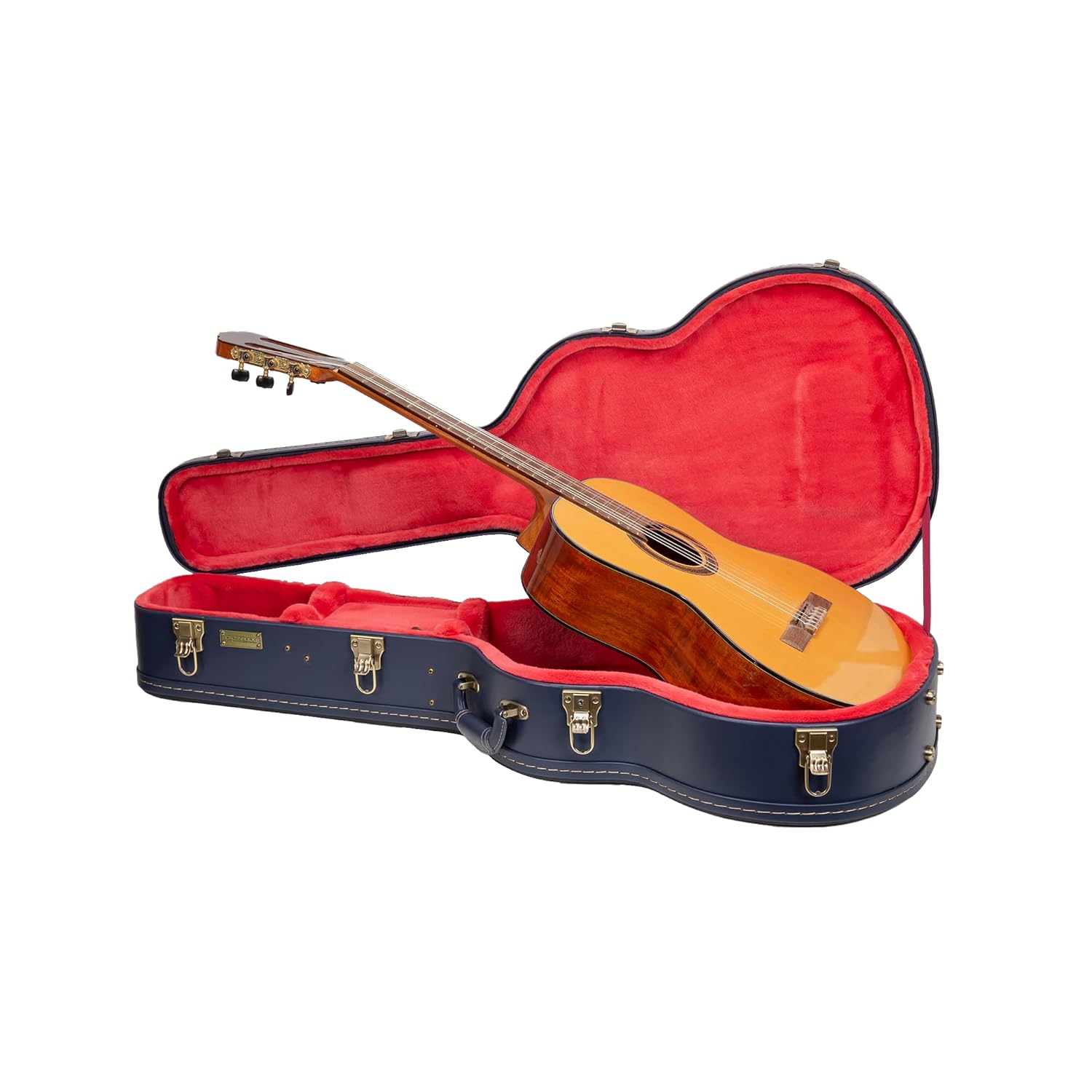 Crossrock Relief Series Classical Guitar Case for 4/4 Nylon-String | Carved Ocean Blue Finish, Deep Scarlett Velvet Interior, Lock – Premium Wooden Hardshell