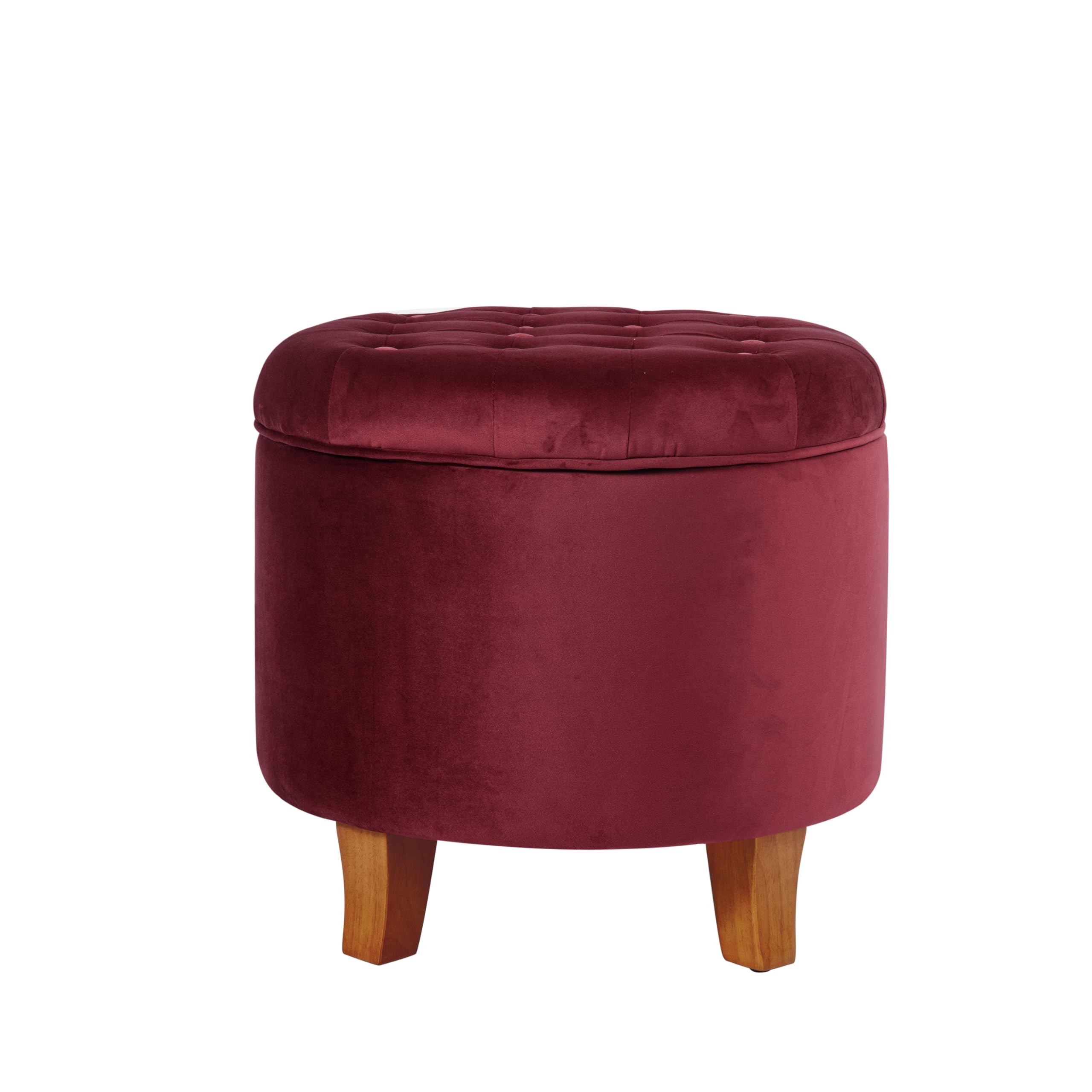 Homepop Home Decor | Upholstered Round Velvet Tufted Foot Rest Ottoman | Ottoman with Storage for Living Room &amp; Bedroom | Decorative Home Furniture, Burgundy Small