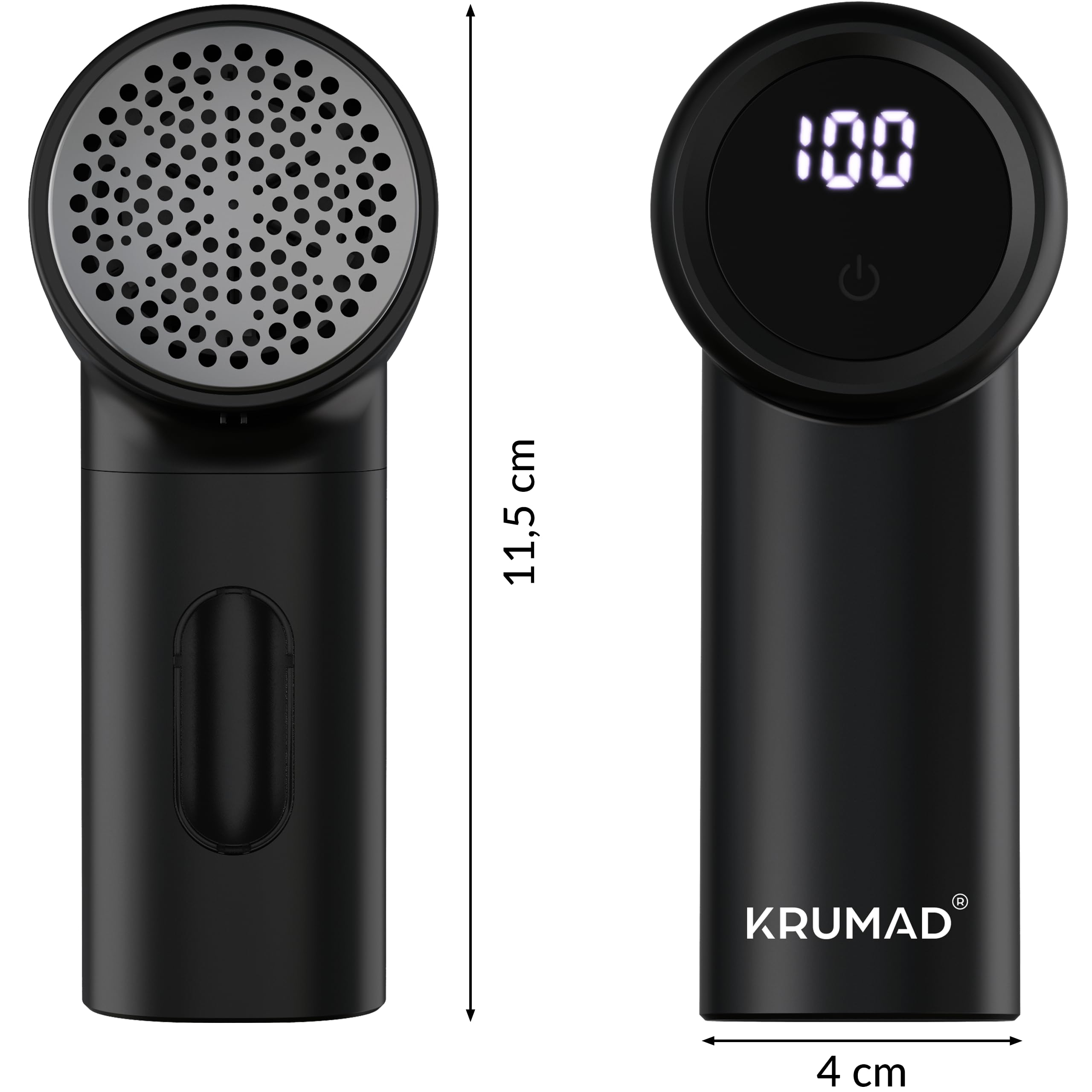 KRUMAD Golarka do ubrań elektryczna z wyświetlaczem LED – 6-ostrzowa golarka do tkanin z 3 prędkościami – Bezprzewodowy odmechacz z akumulatorem 1200 mAh – Usuwacz kłaczków i włosów
