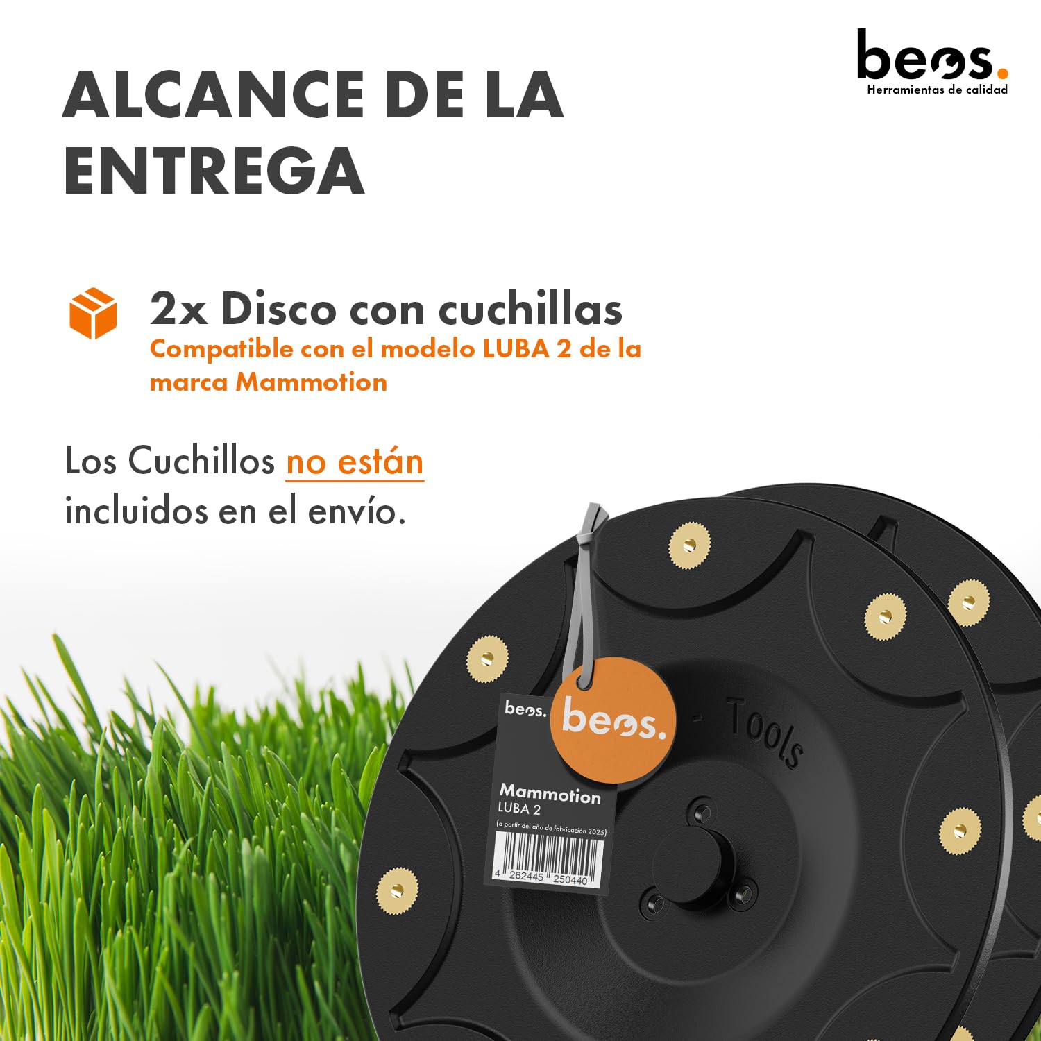 BEOS Discos de Cuchillas para cortacésped robótico Premium – Compatibles con Mammotion LUBA2 AWD (a Partir del año de fabricación 2025) – 2 Discos de Cuchillas para 8 Cuchillas –