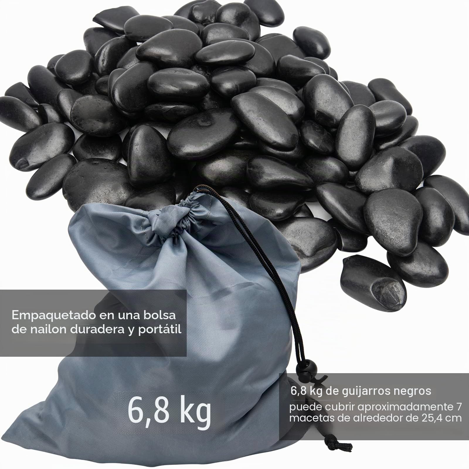Black River Rocks para Paisajismo al Aire Libre, Negras Pulidas para Plantas, Jardín Decorativas de 15 Libras, Roca de Río Negro, 1 a 2 Pulgadas