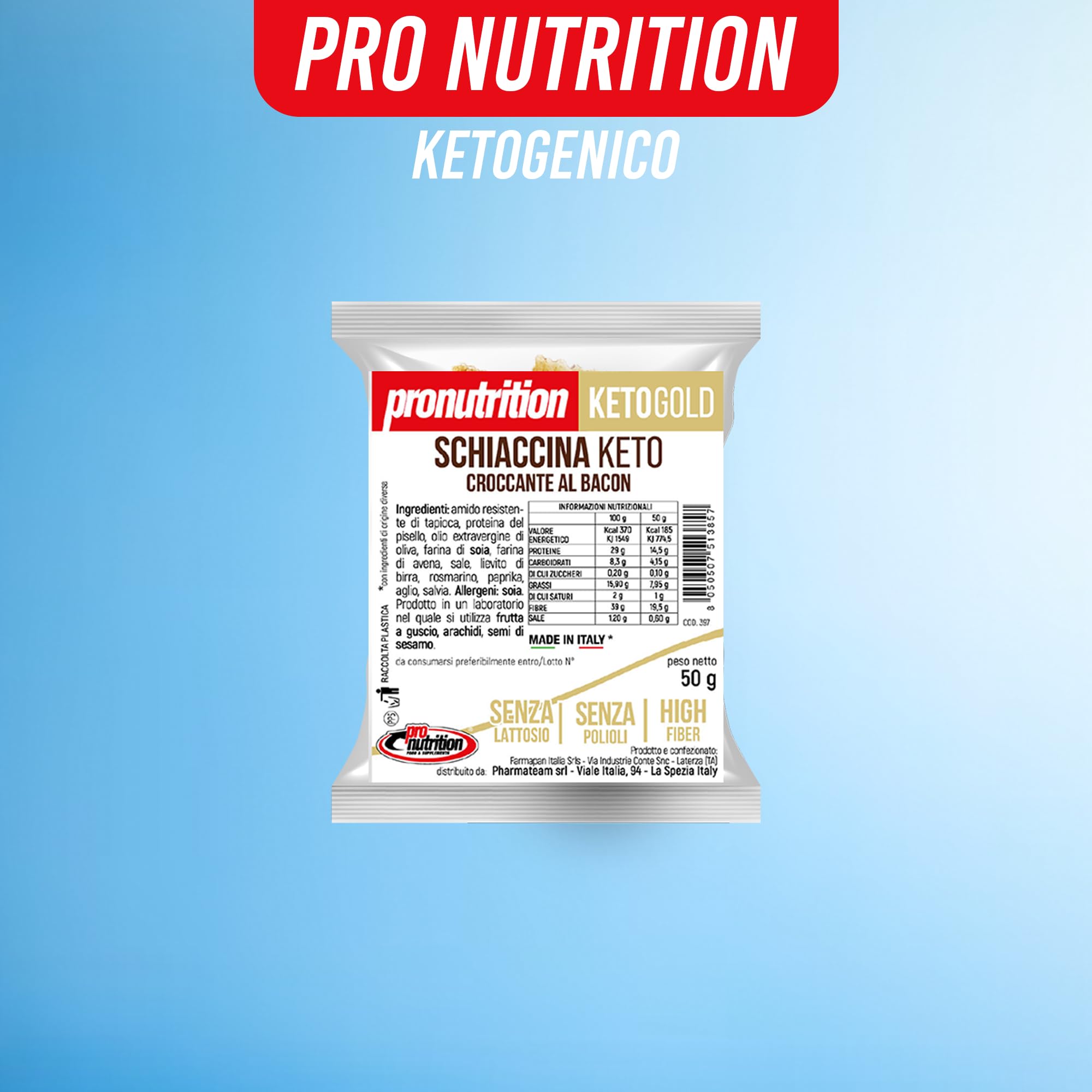 Pro Nutrition | Schiaccina Bacon, Schiaccina Snack aperitivo salato, merenda, Senza Zuccheri, Basso Tenore di Carboidrati - Ricco di Fibre Scatola da 10 Pezzi.