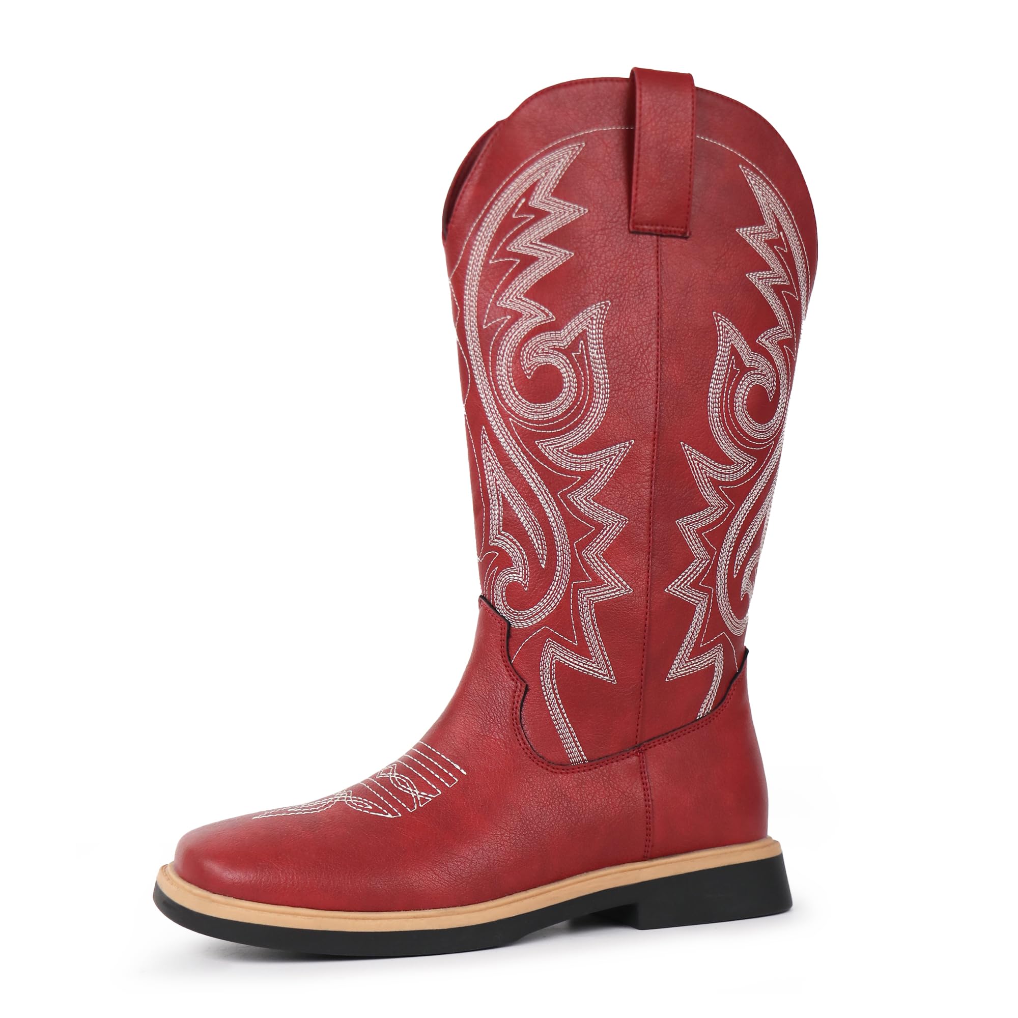 Hawkwell Botines de vaquero para mujer, con puntera cuadrada, cremallera lateral, bordadas, tacón bajo, botas de estilo occidental de media pantorrilla