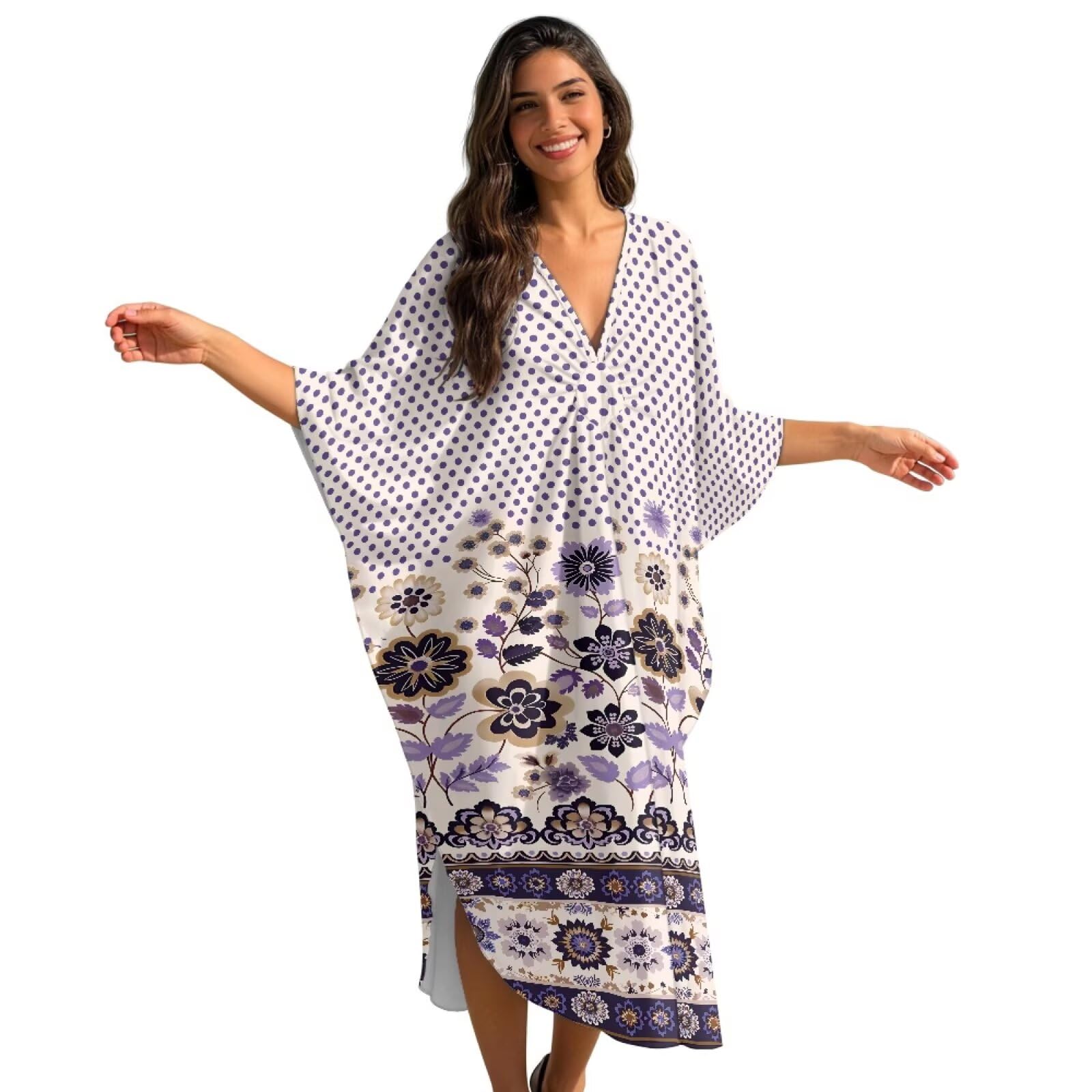 Poceacles Vestido de verano para mujer, caftán, playa, otoño, caftán, talla grande, vestido largo