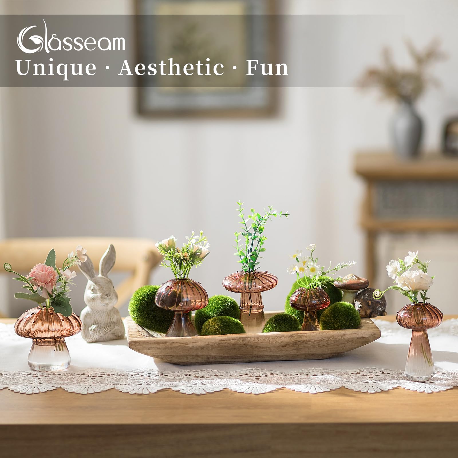 Glasseam Small Mushroom Vase for Decor: Cute Glass Vases for Flowers Plants Herb Bud Cuttings - Image 4